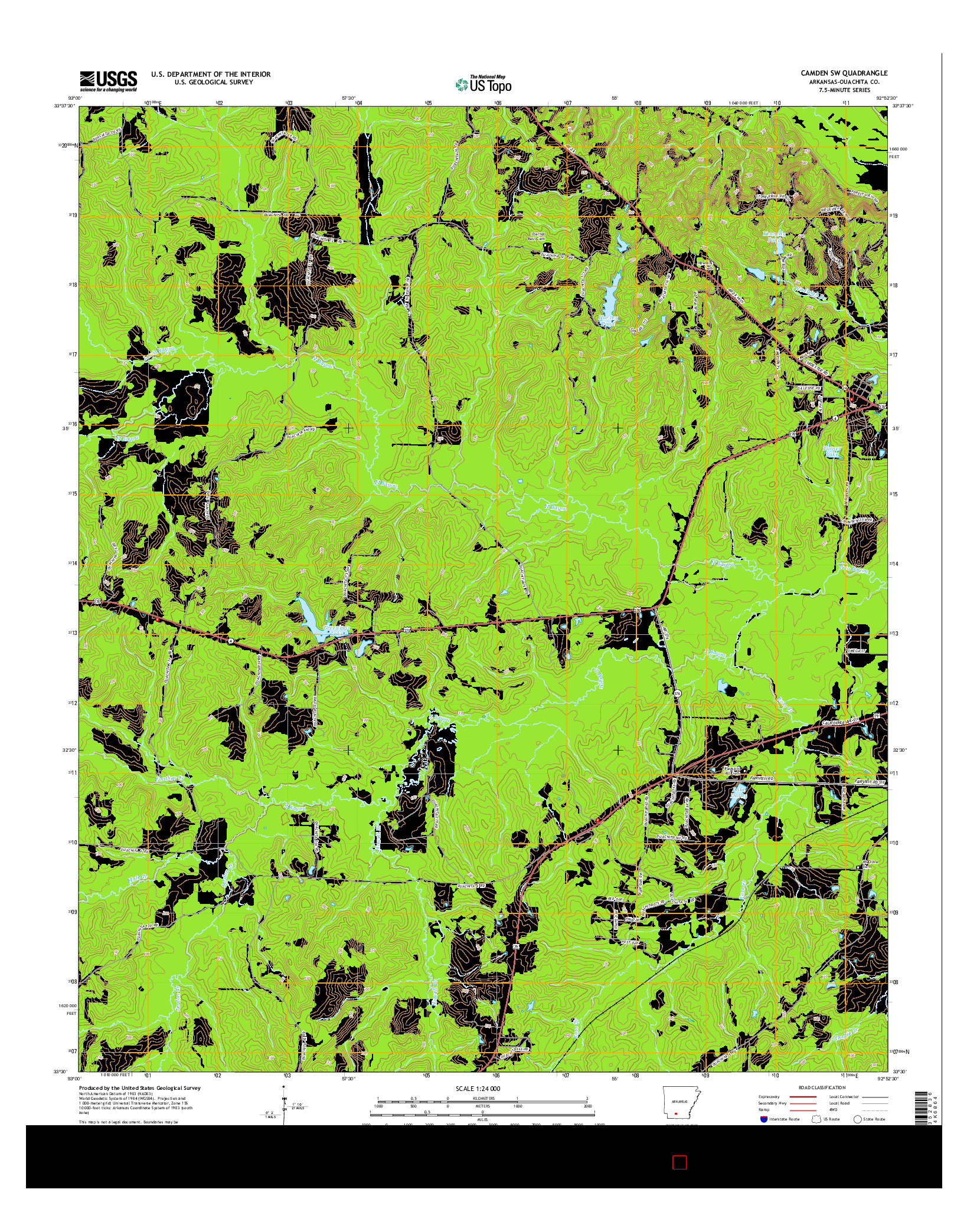 USGS US TOPO 7.5-MINUTE MAP FOR CAMDEN SW, AR 2014