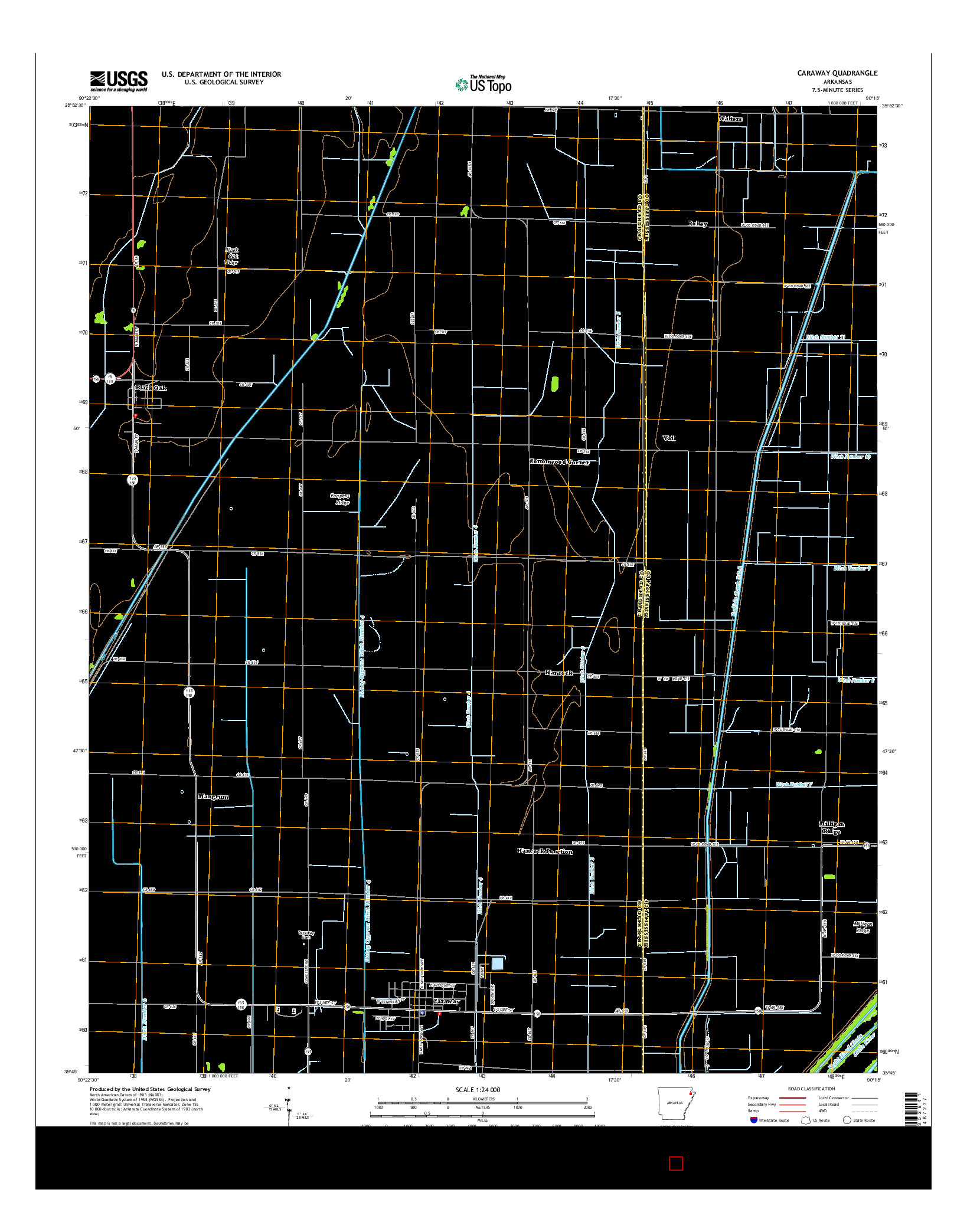 USGS US TOPO 7.5-MINUTE MAP FOR CARAWAY, AR 2014