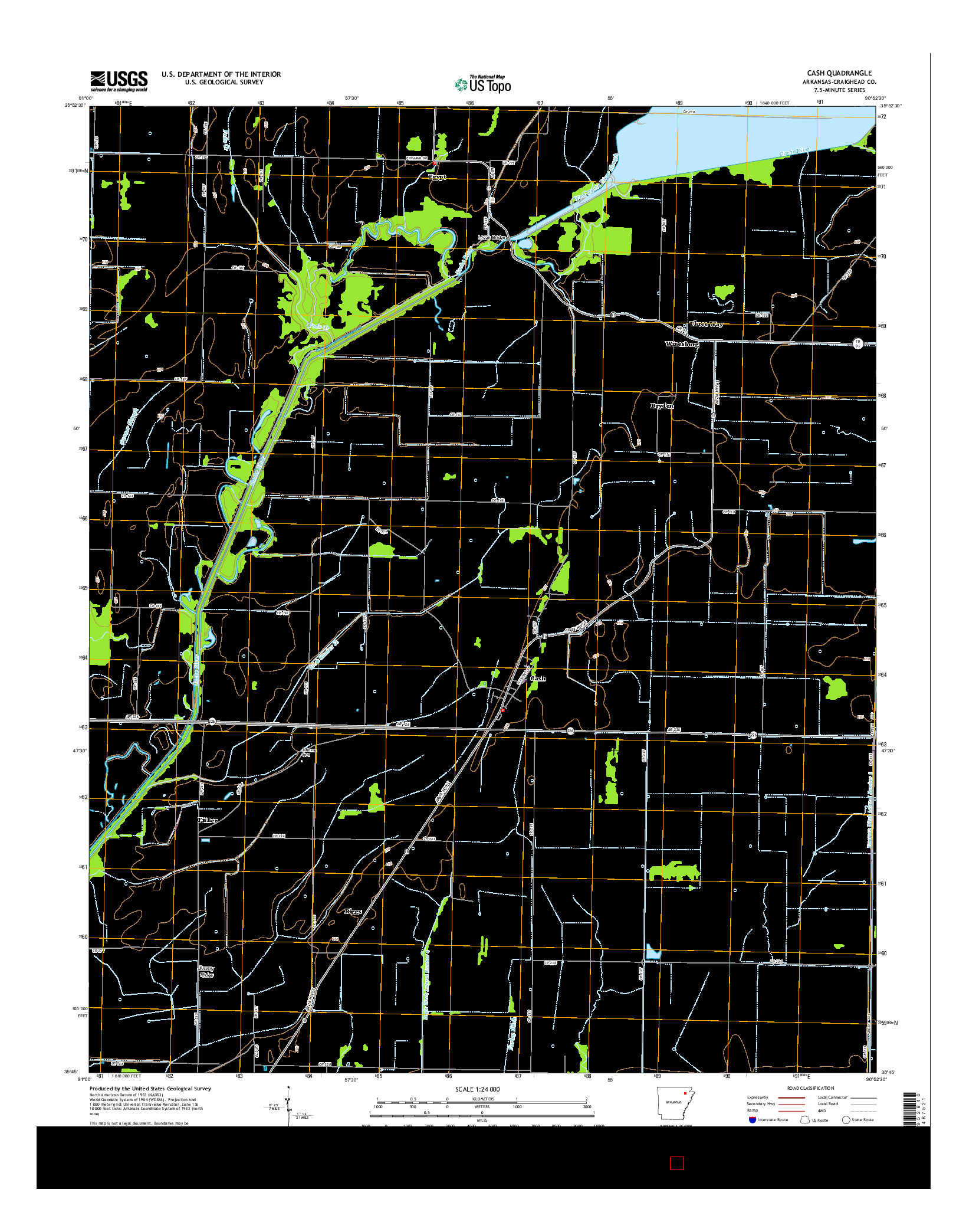 USGS US TOPO 7.5-MINUTE MAP FOR CASH, AR 2014