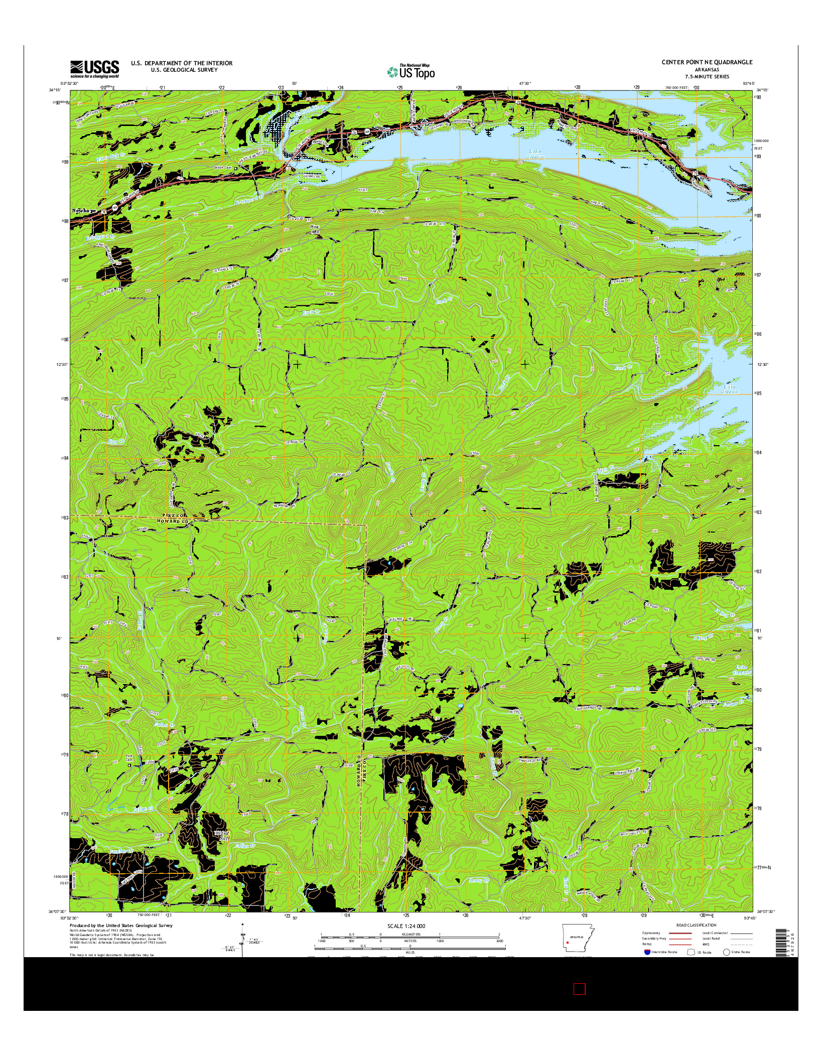 USGS US TOPO 7.5-MINUTE MAP FOR CENTER POINT NE, AR 2014