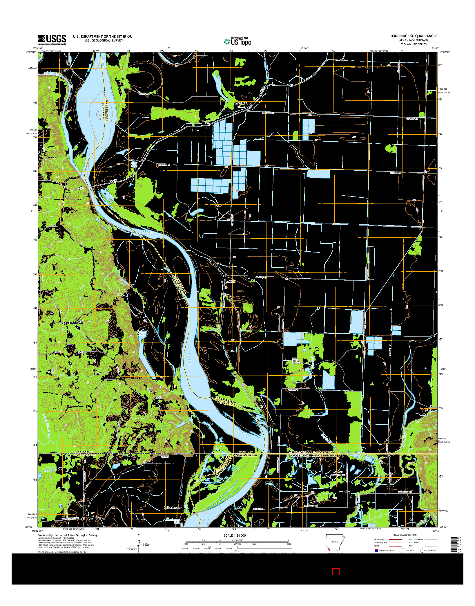 USGS US TOPO 7.5-MINUTE MAP FOR DODDRIDGE SE, AR-LA 2014