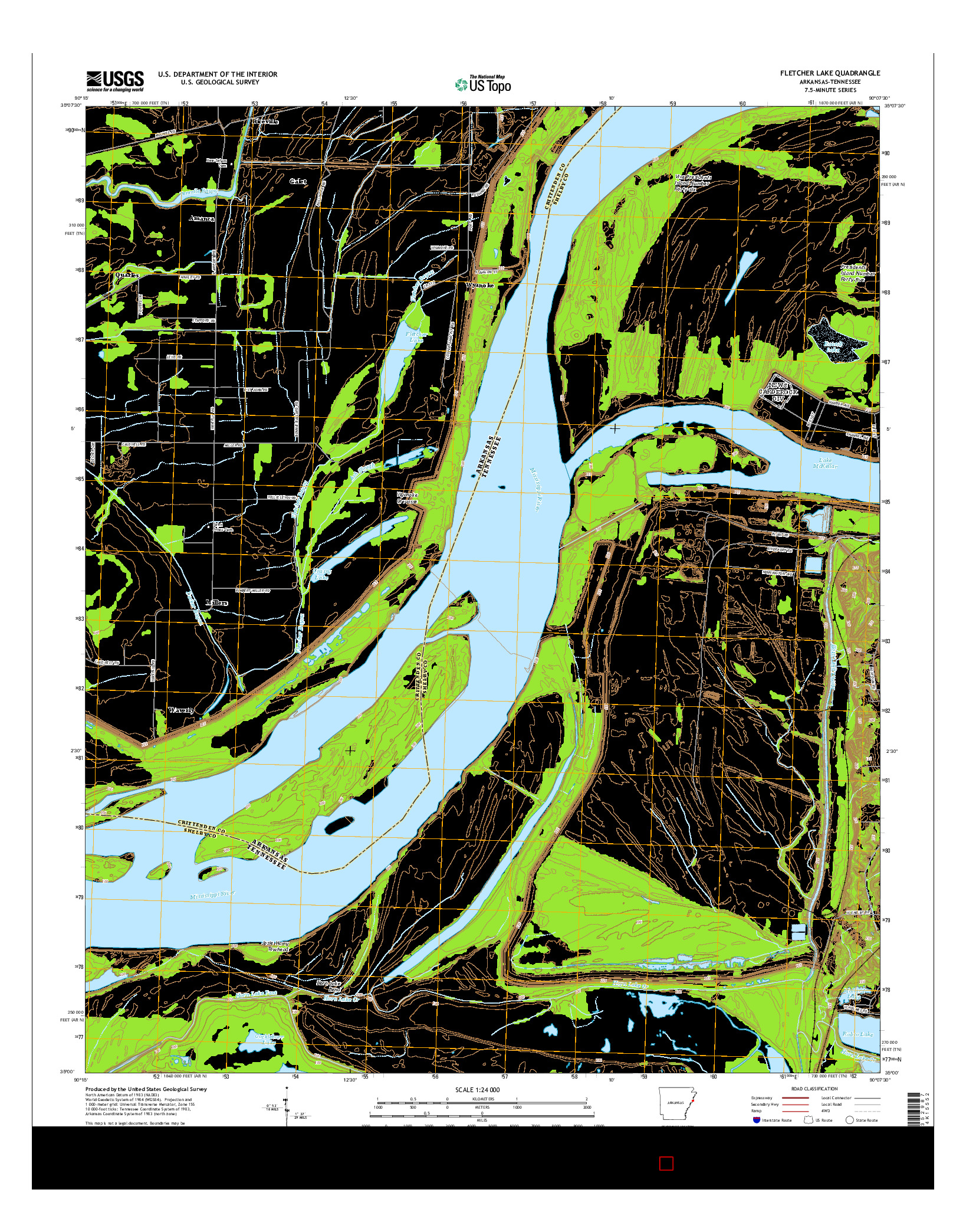 USGS US TOPO 7.5-MINUTE MAP FOR FLETCHER LAKE, AR-TN 2014