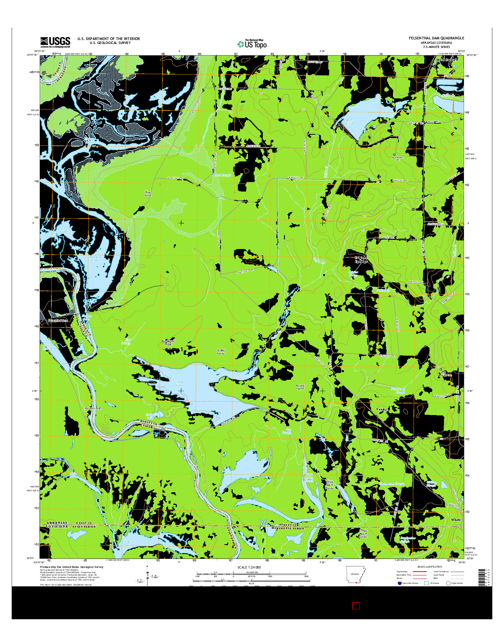 USGS US TOPO 7.5-MINUTE MAP FOR FELSENTHAL DAM, AR-LA 2014