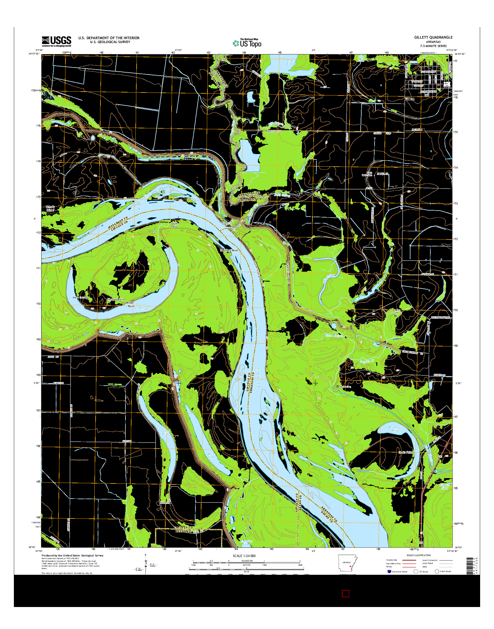 USGS US TOPO 7.5-MINUTE MAP FOR GILLETT, AR 2014