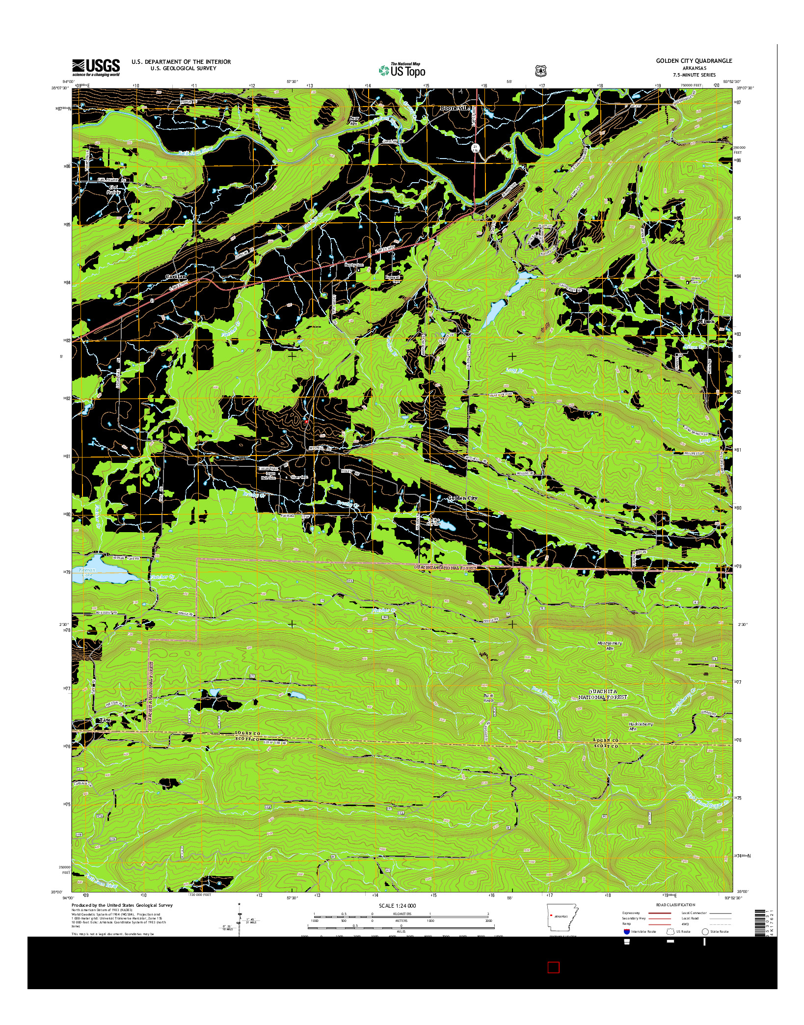 USGS US TOPO 7.5-MINUTE MAP FOR GOLDEN CITY, AR 2014