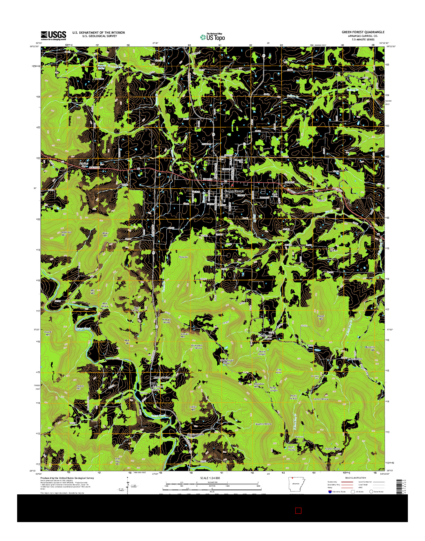 USGS US TOPO 7.5-MINUTE MAP FOR GREEN FOREST, AR 2014