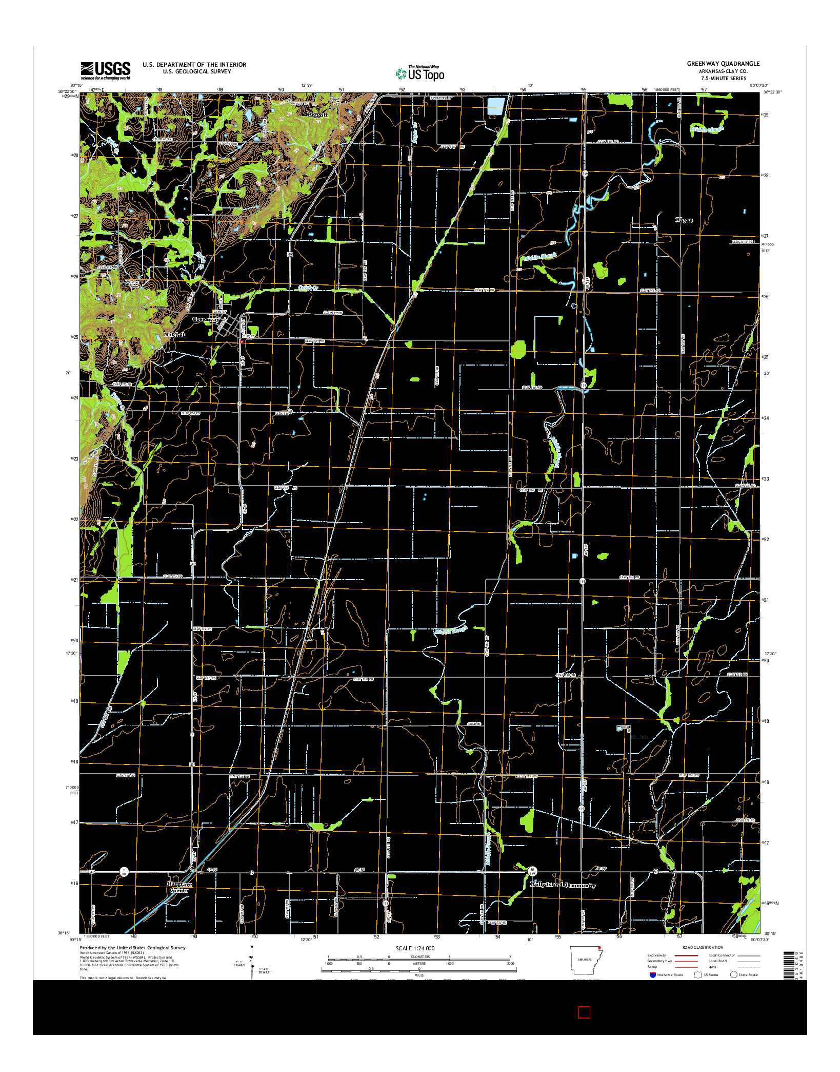 USGS US TOPO 7.5-MINUTE MAP FOR GREENWAY, AR 2014