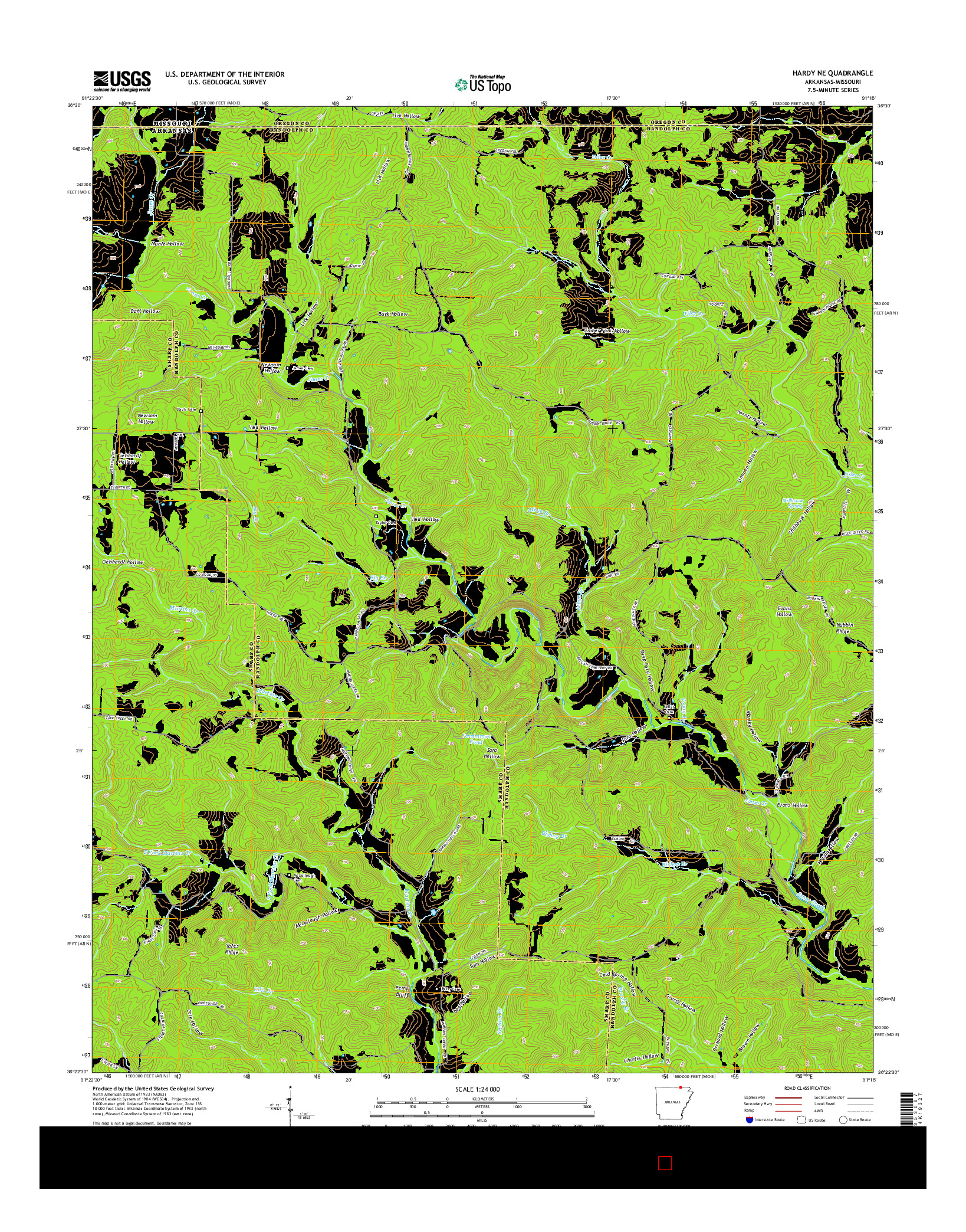 USGS US TOPO 7.5-MINUTE MAP FOR HARDY NE, AR-MO 2014