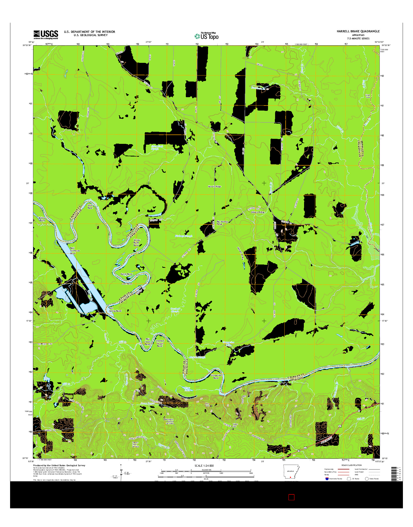 USGS US TOPO 7.5-MINUTE MAP FOR HARRELL BRAKE, AR 2014