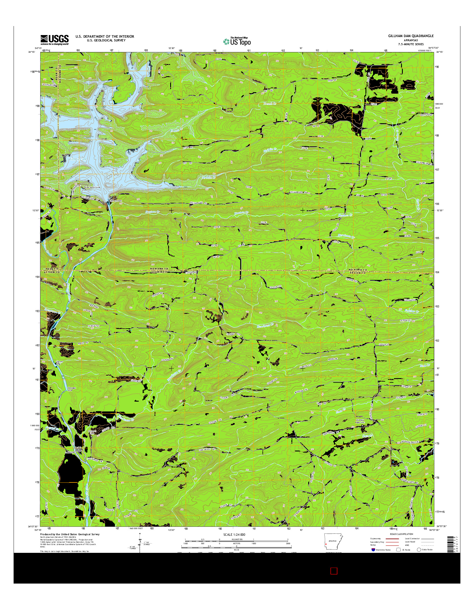 USGS US TOPO 7.5-MINUTE MAP FOR GILLHAM DAM, AR 2014