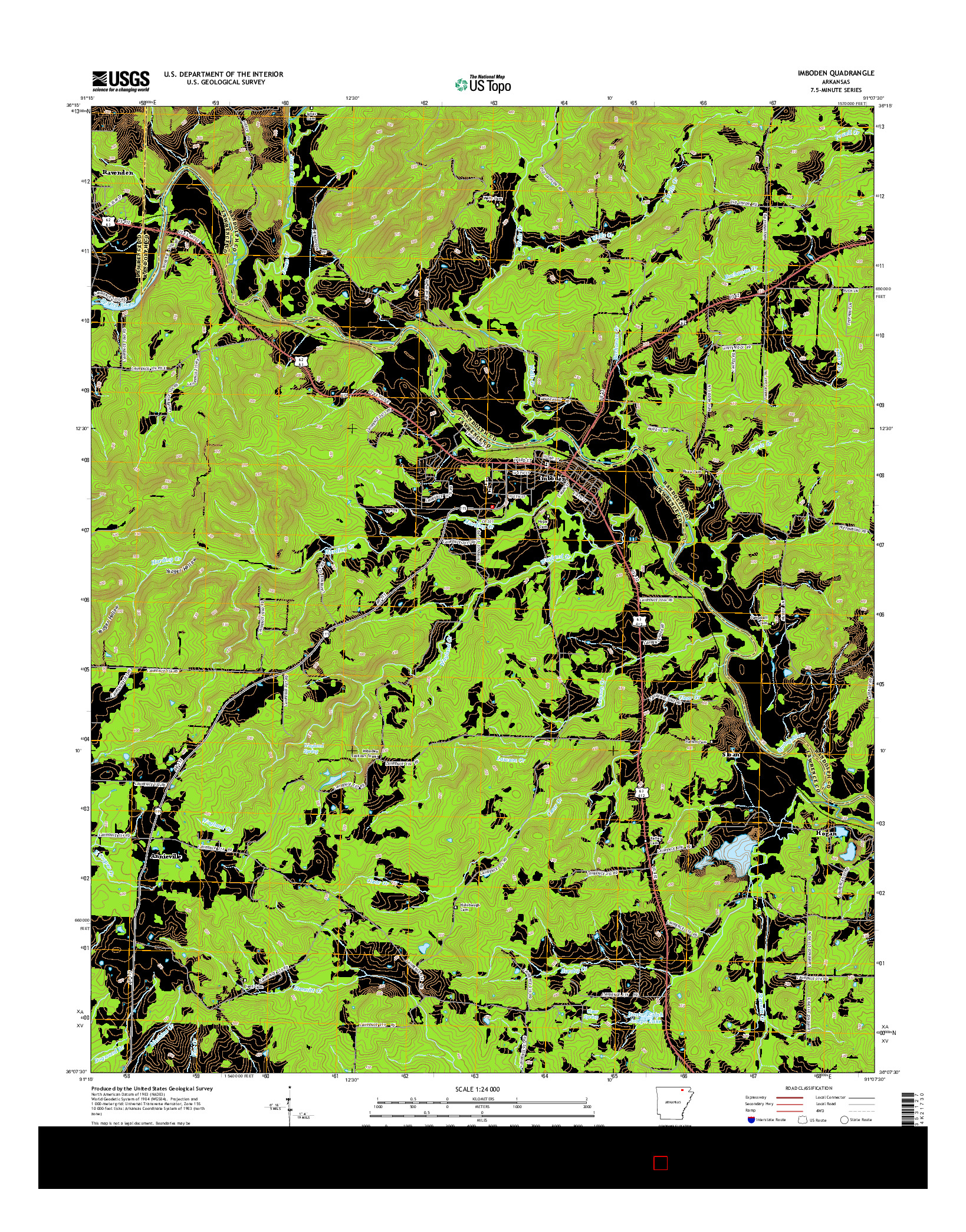 USGS US TOPO 7.5-MINUTE MAP FOR IMBODEN, AR 2014