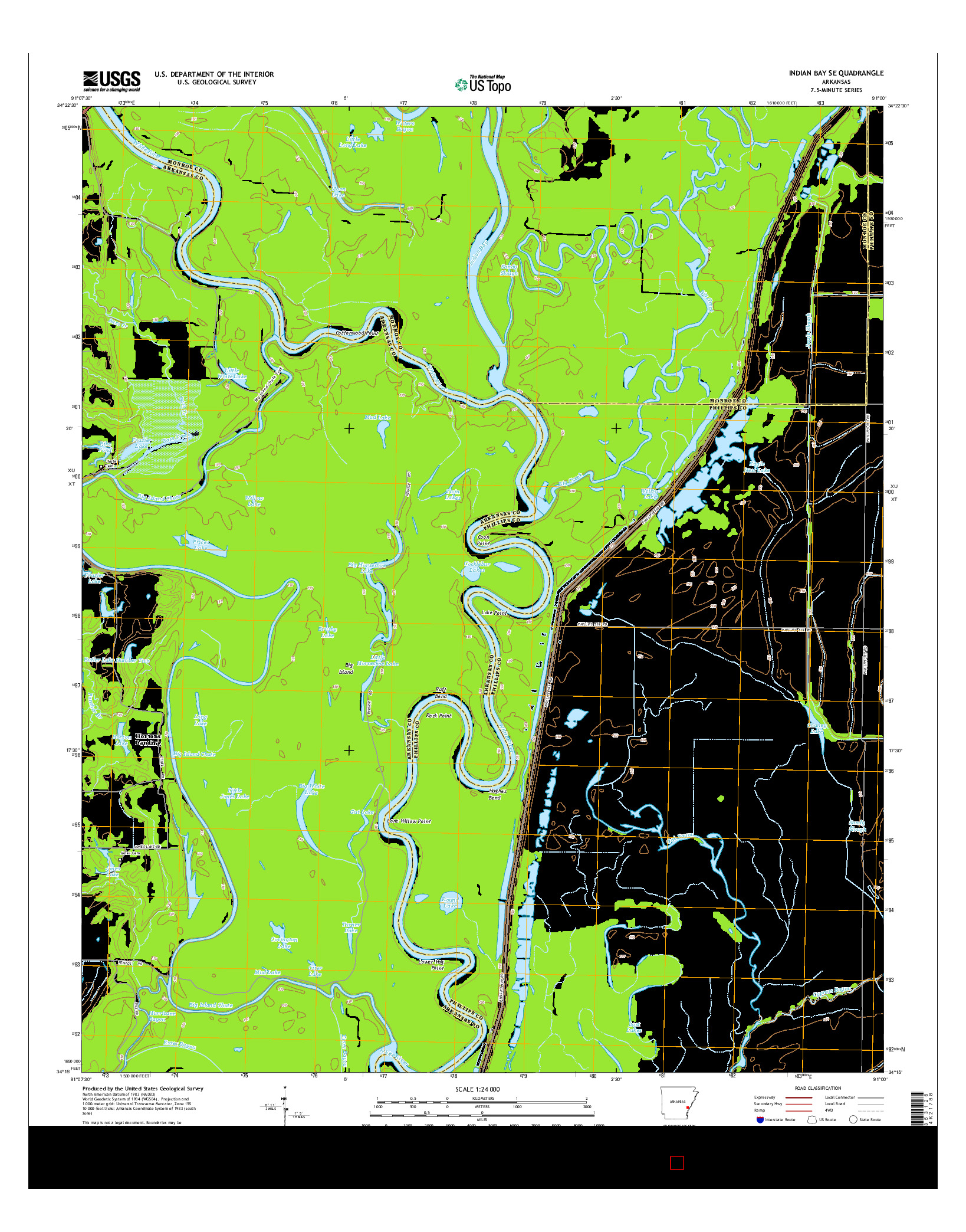 USGS US TOPO 7.5-MINUTE MAP FOR INDIAN BAY SE, AR 2014