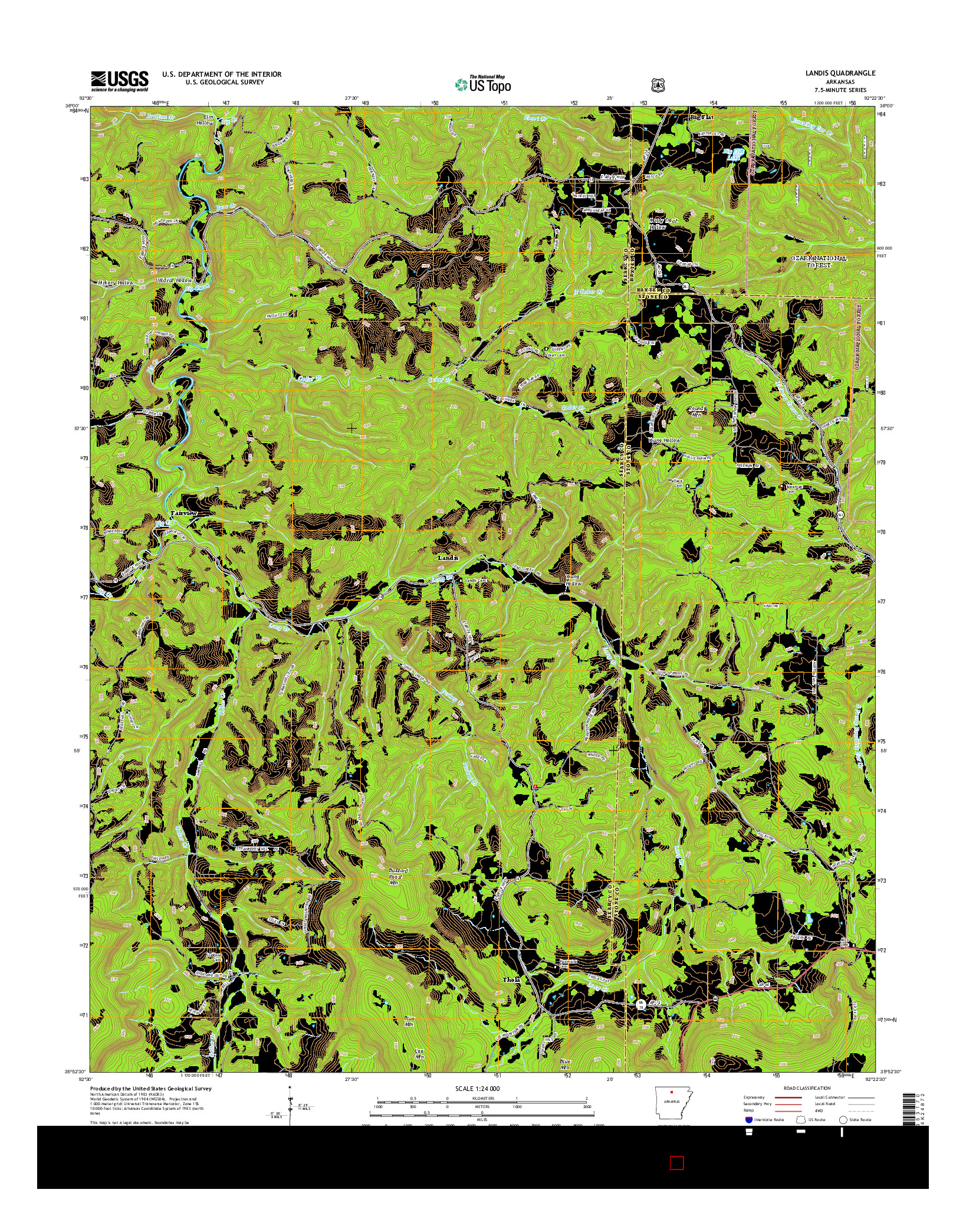 USGS US TOPO 7.5-MINUTE MAP FOR LANDIS, AR 2014