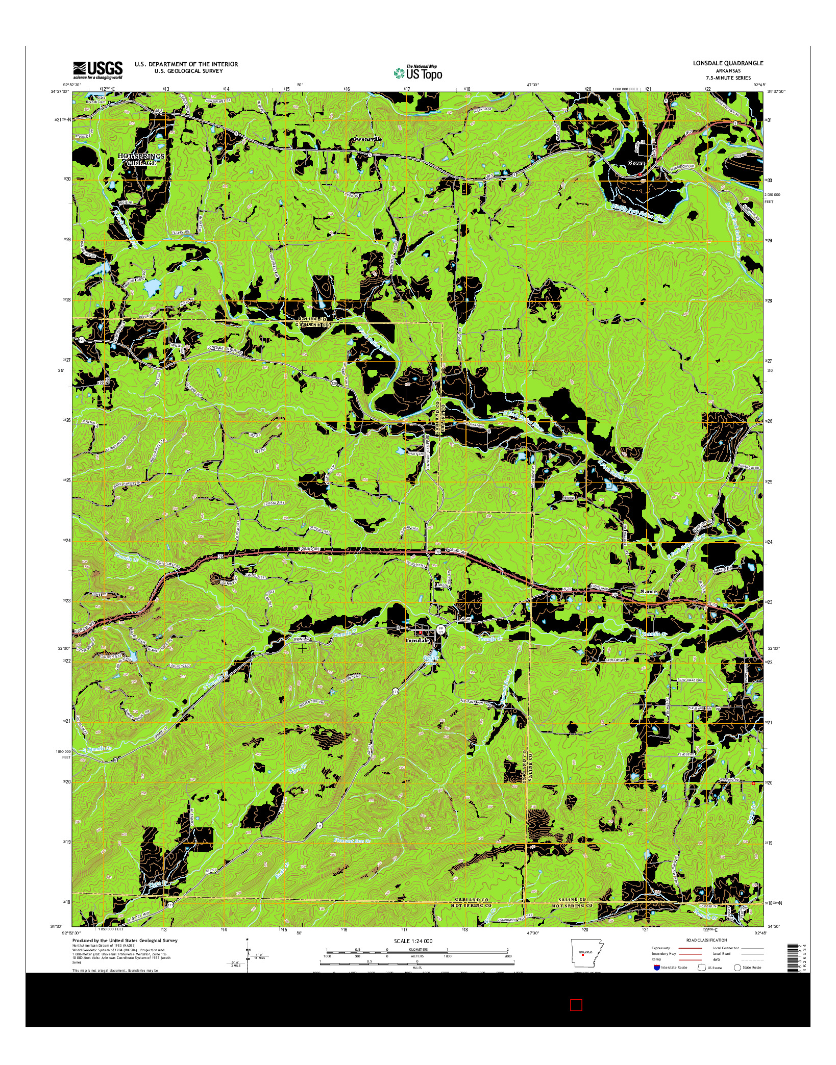 USGS US TOPO 7.5-MINUTE MAP FOR LONSDALE, AR 2014