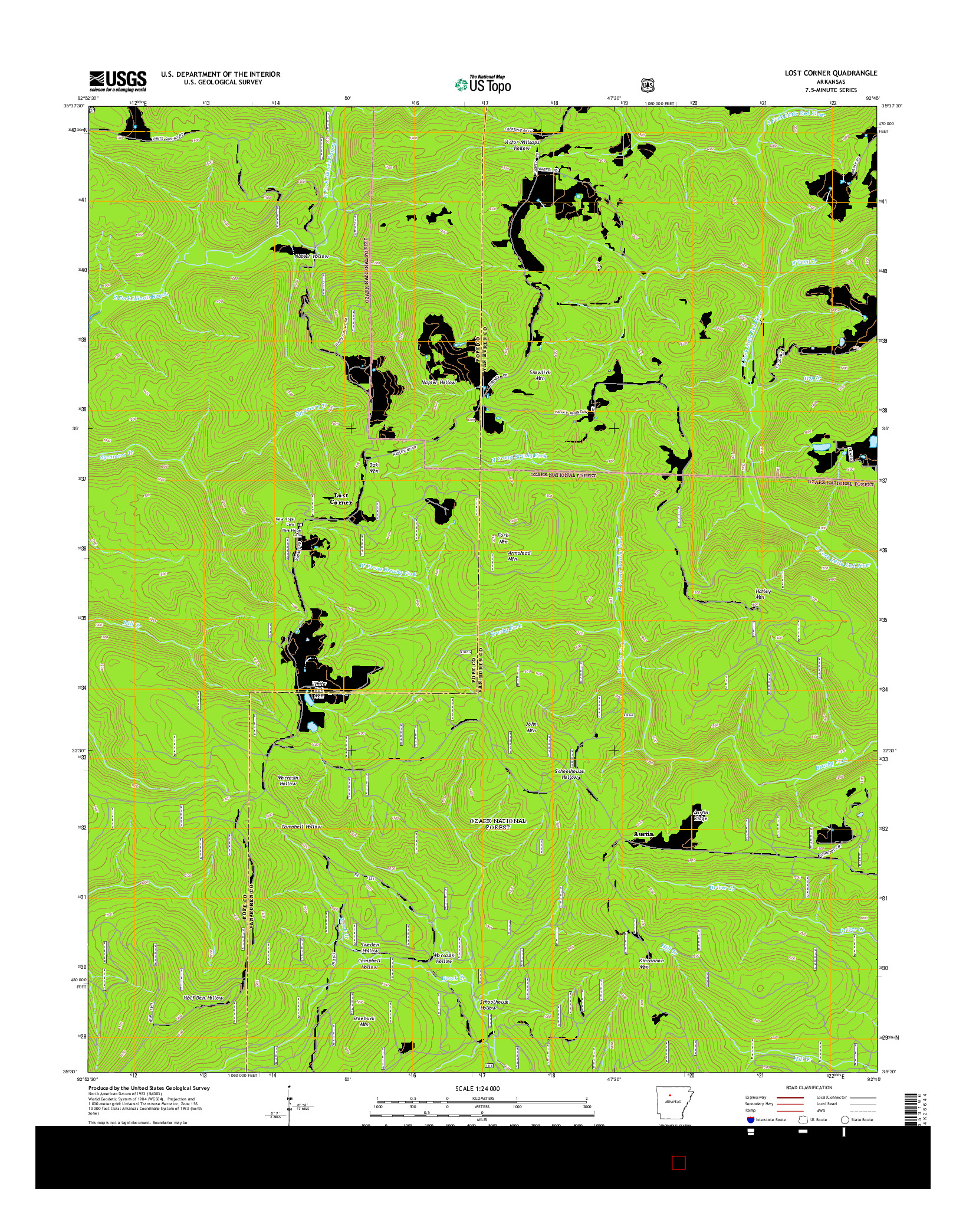 USGS US TOPO 7.5-MINUTE MAP FOR LOST CORNER, AR 2014