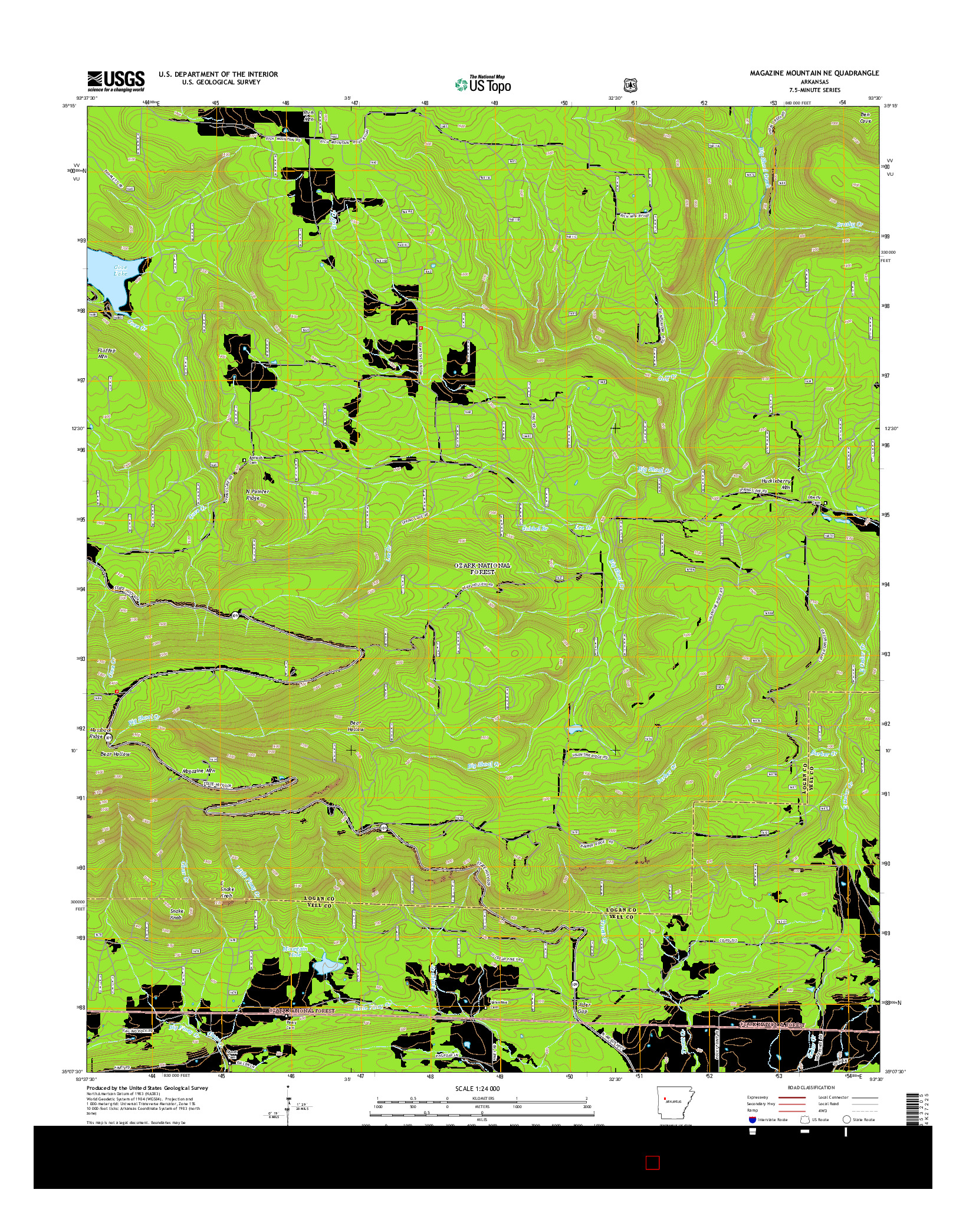 USGS US TOPO 7.5-MINUTE MAP FOR MAGAZINE MOUNTAIN NE, AR 2014