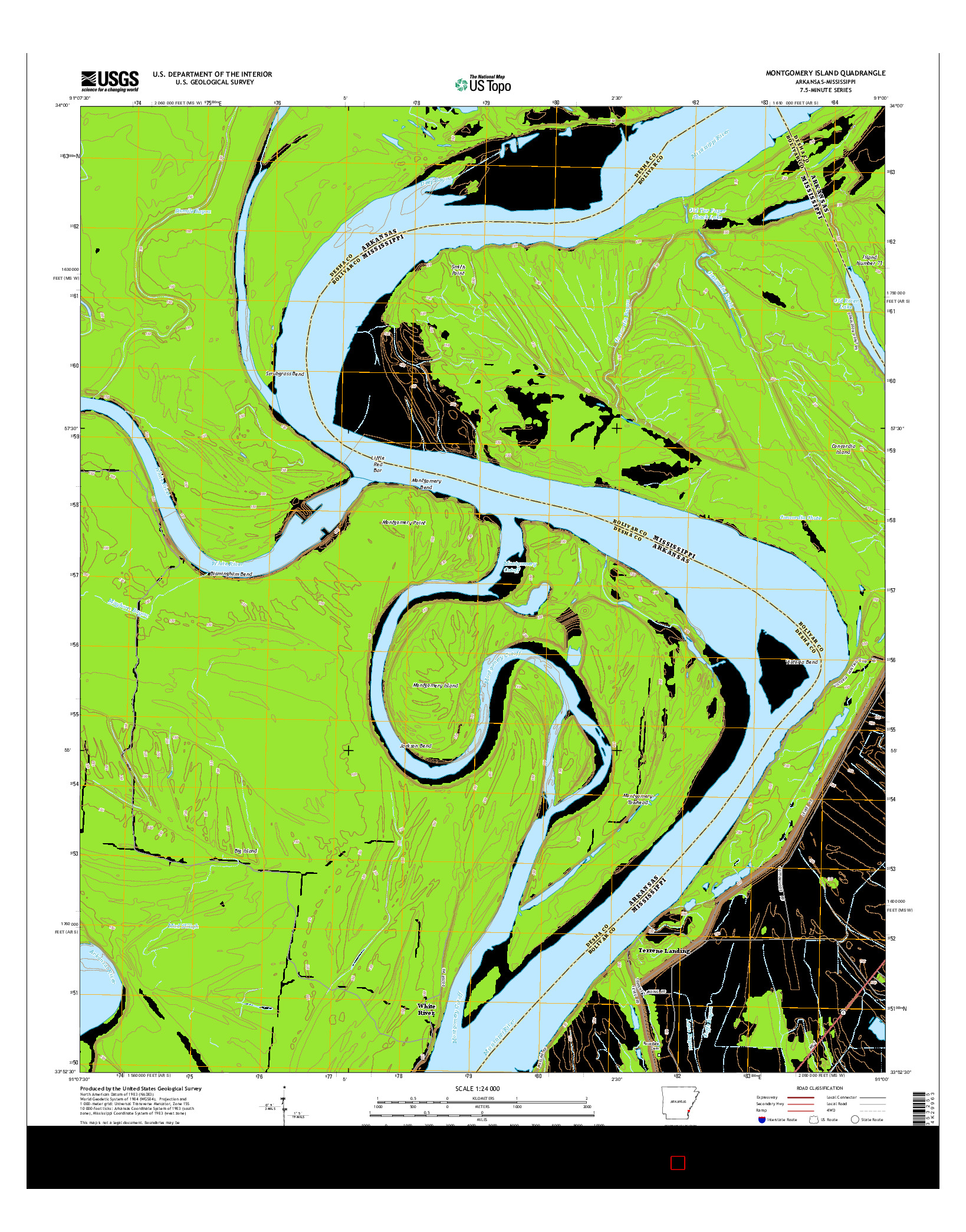 USGS US TOPO 7.5-MINUTE MAP FOR MONTGOMERY ISLAND, AR-MS 2014