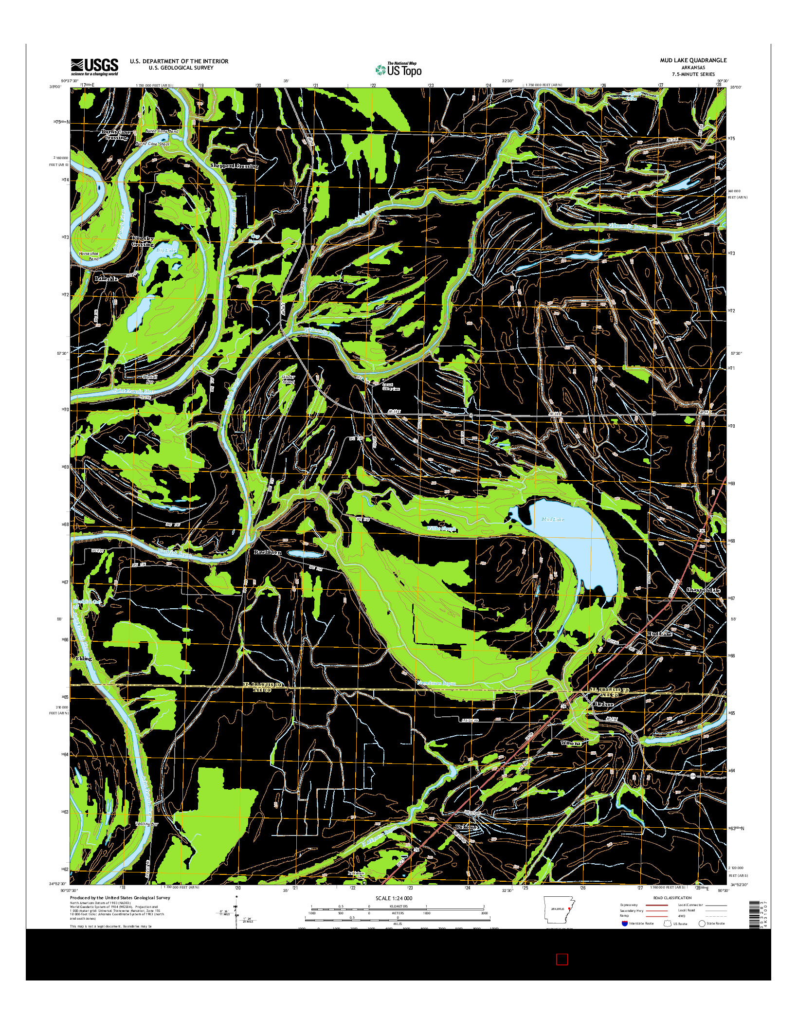 USGS US TOPO 7.5-MINUTE MAP FOR MUD LAKE, AR 2014