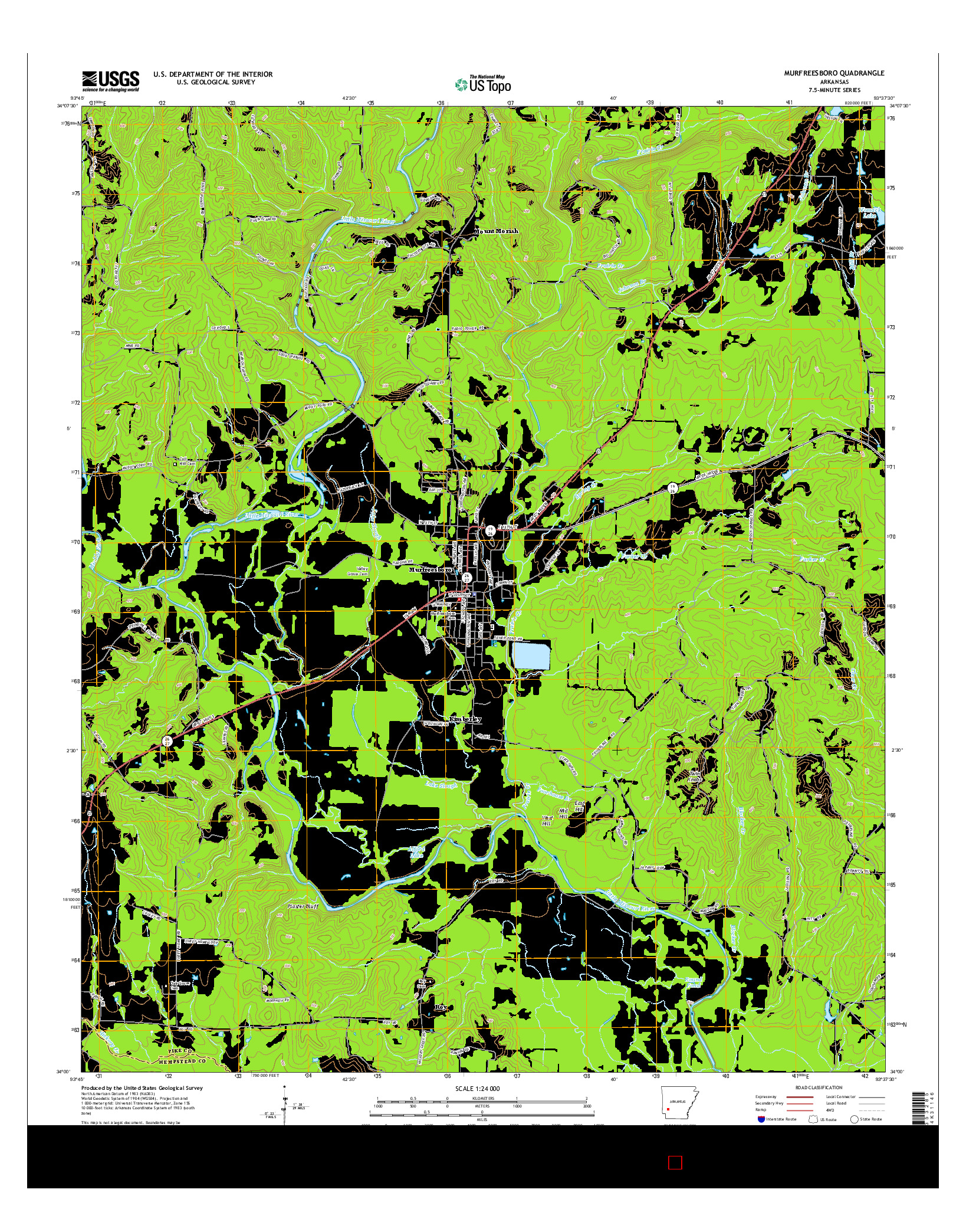 USGS US TOPO 7.5-MINUTE MAP FOR MURFREESBORO, AR 2014