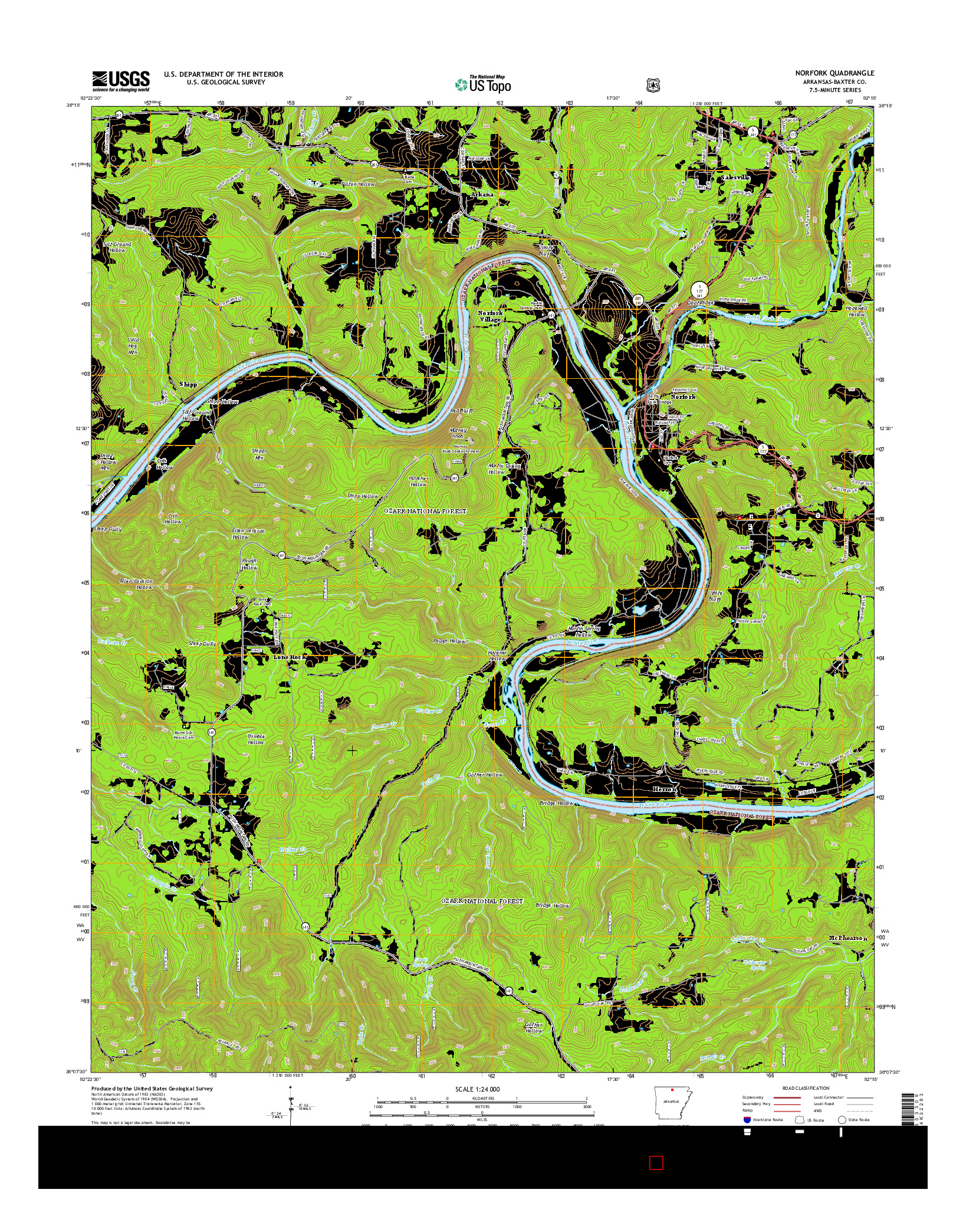 USGS US TOPO 7.5-MINUTE MAP FOR NORFORK, AR 2014