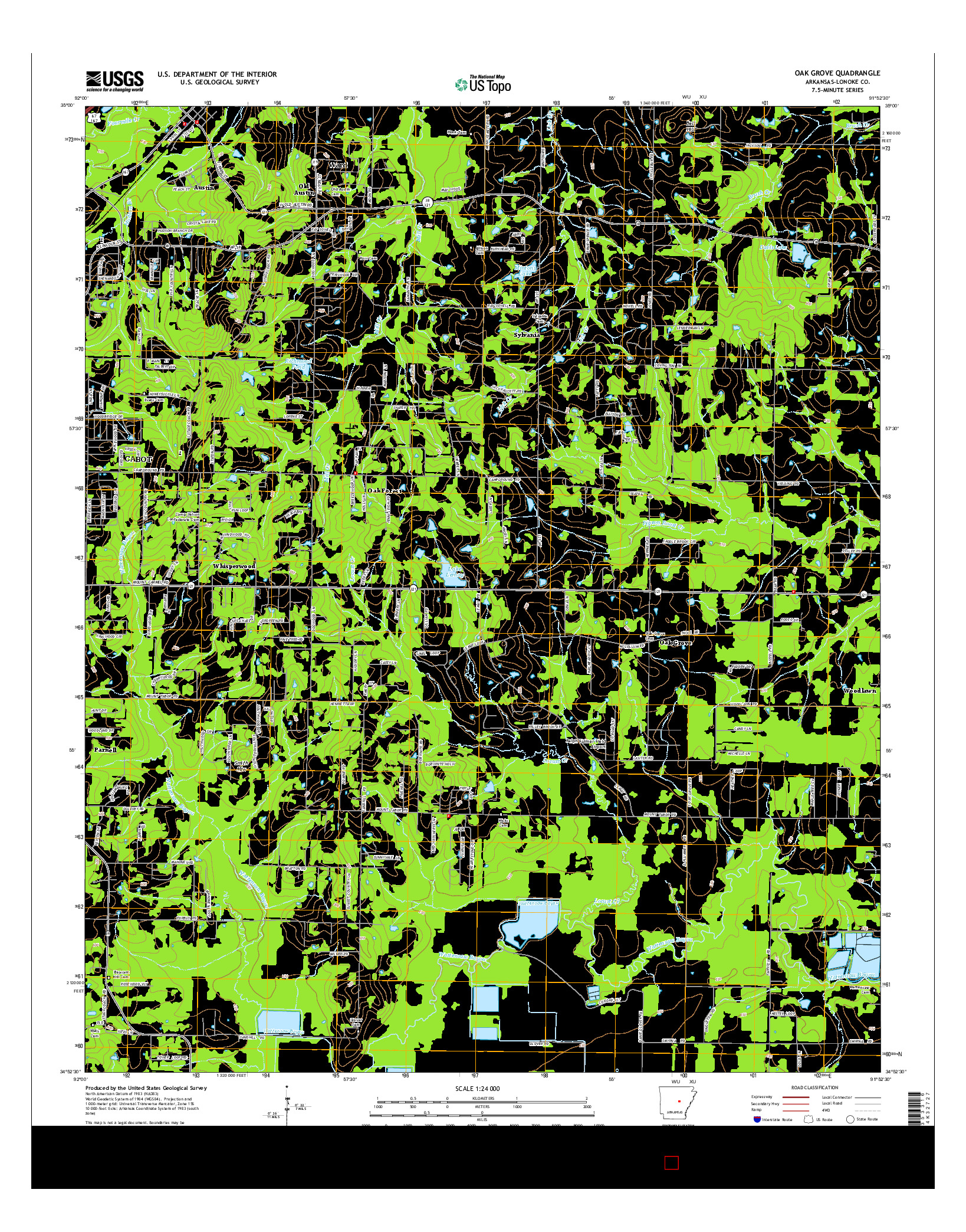 USGS US TOPO 7.5-MINUTE MAP FOR OAK GROVE, AR 2014