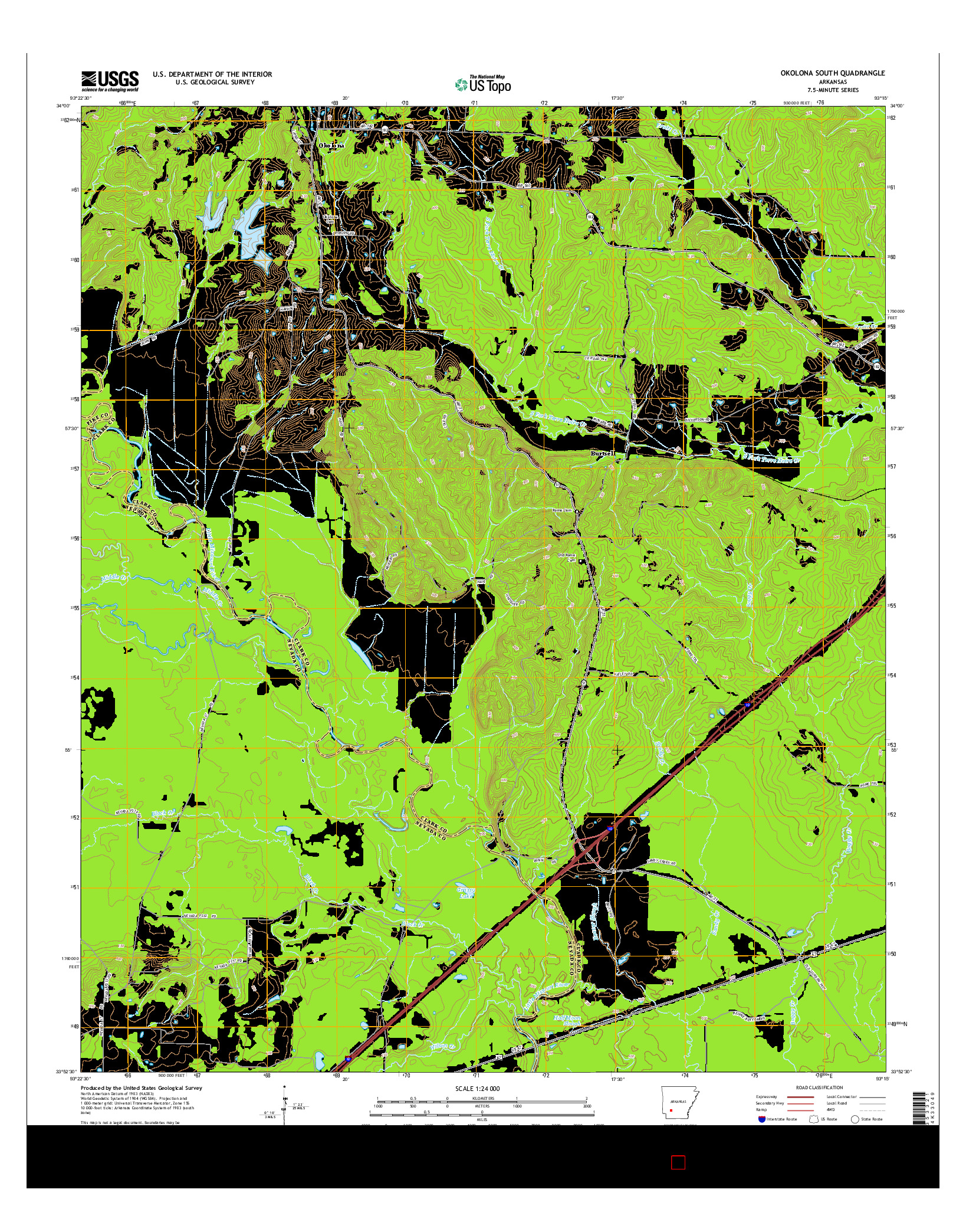 USGS US TOPO 7.5-MINUTE MAP FOR OKOLONA SOUTH, AR 2014