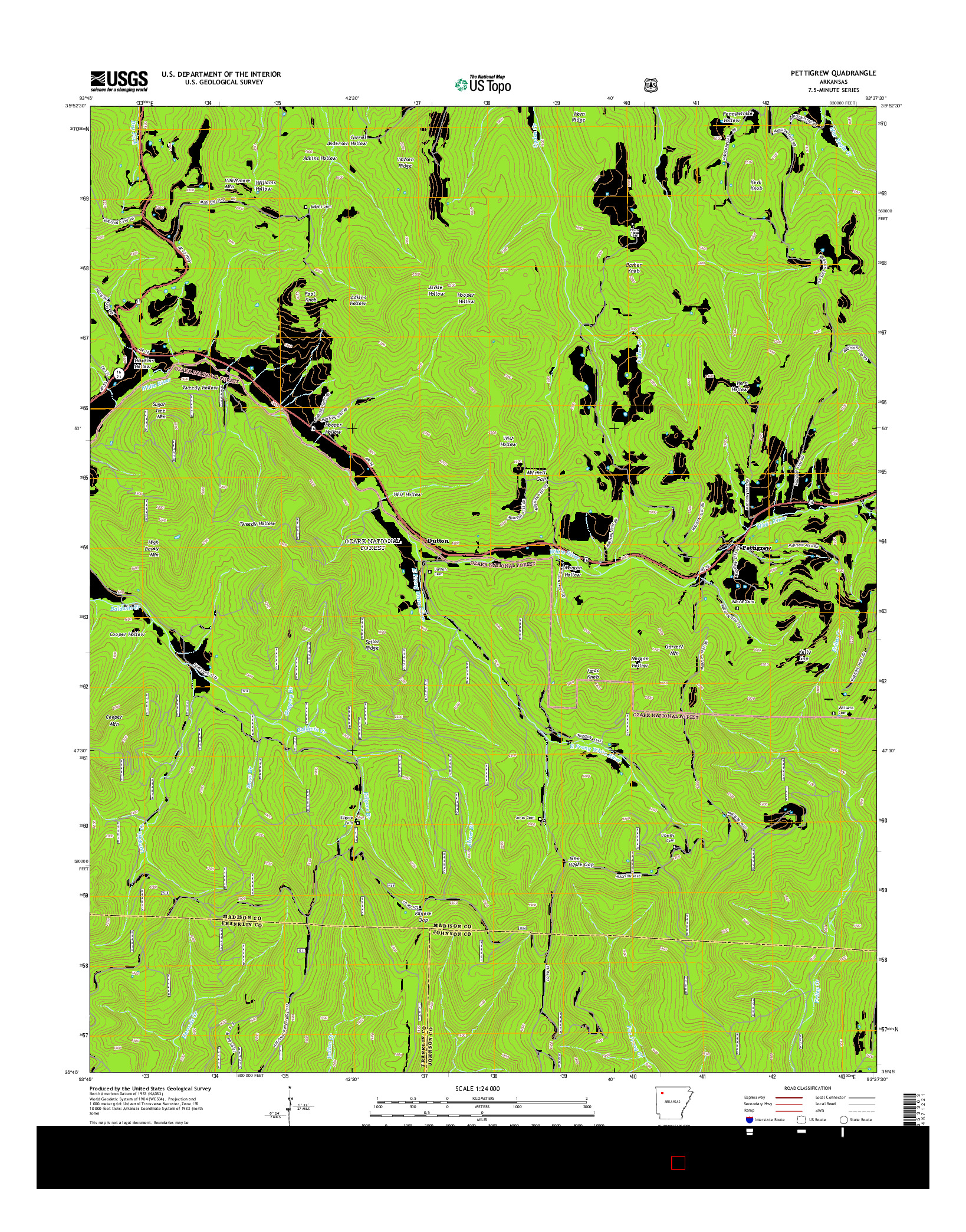 USGS US TOPO 7.5-MINUTE MAP FOR PETTIGREW, AR 2014