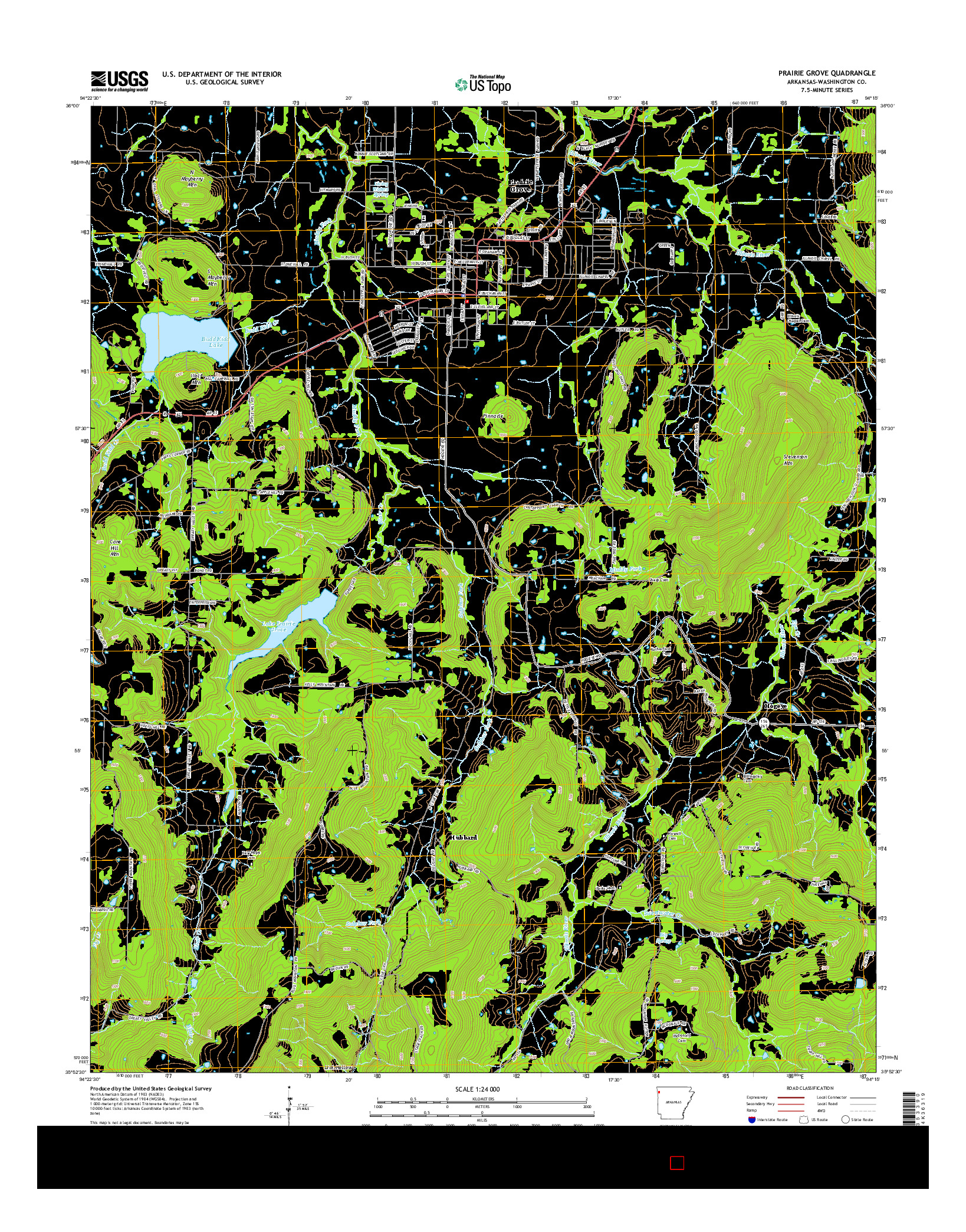 USGS US TOPO 7.5-MINUTE MAP FOR PRAIRIE GROVE, AR 2014