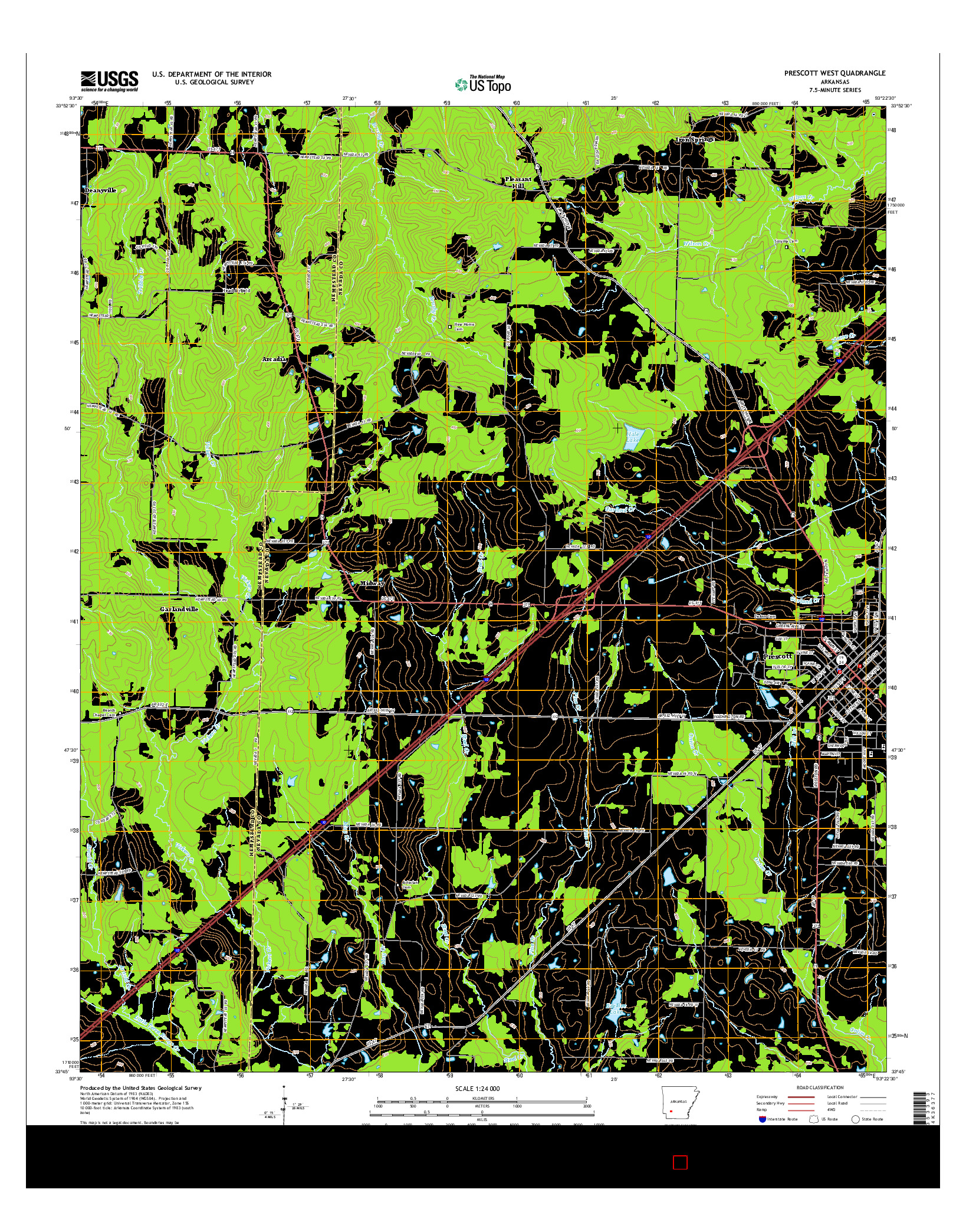 USGS US TOPO 7.5-MINUTE MAP FOR PRESCOTT WEST, AR 2014