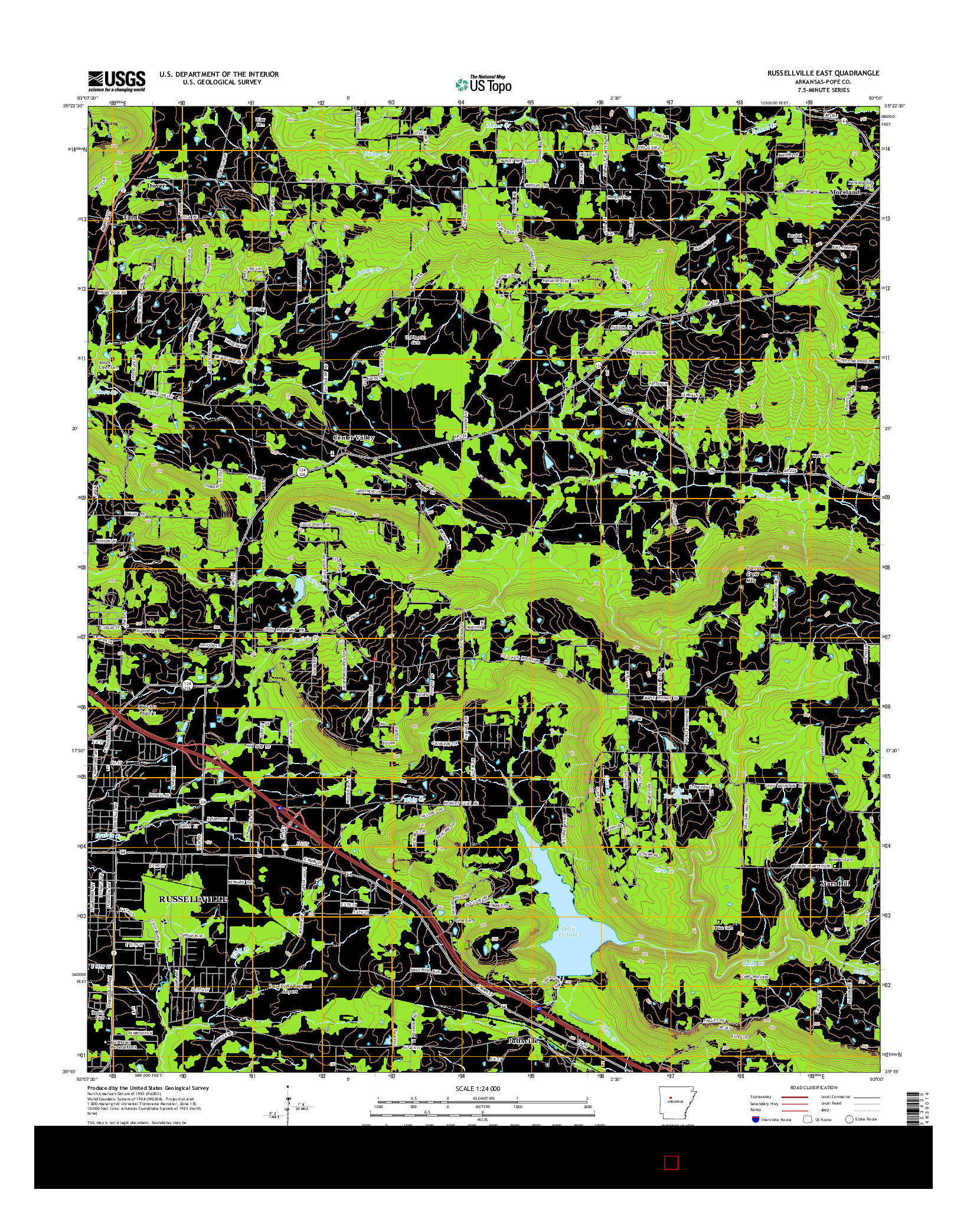 USGS US TOPO 7.5-MINUTE MAP FOR RUSSELLVILLE EAST, AR 2014