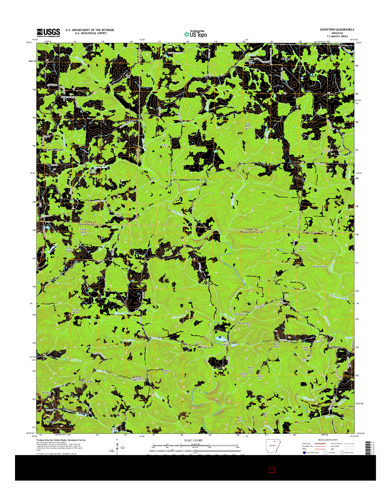 USGS US TOPO 7.5-MINUTE MAP FOR SANDTOWN, AR 2014