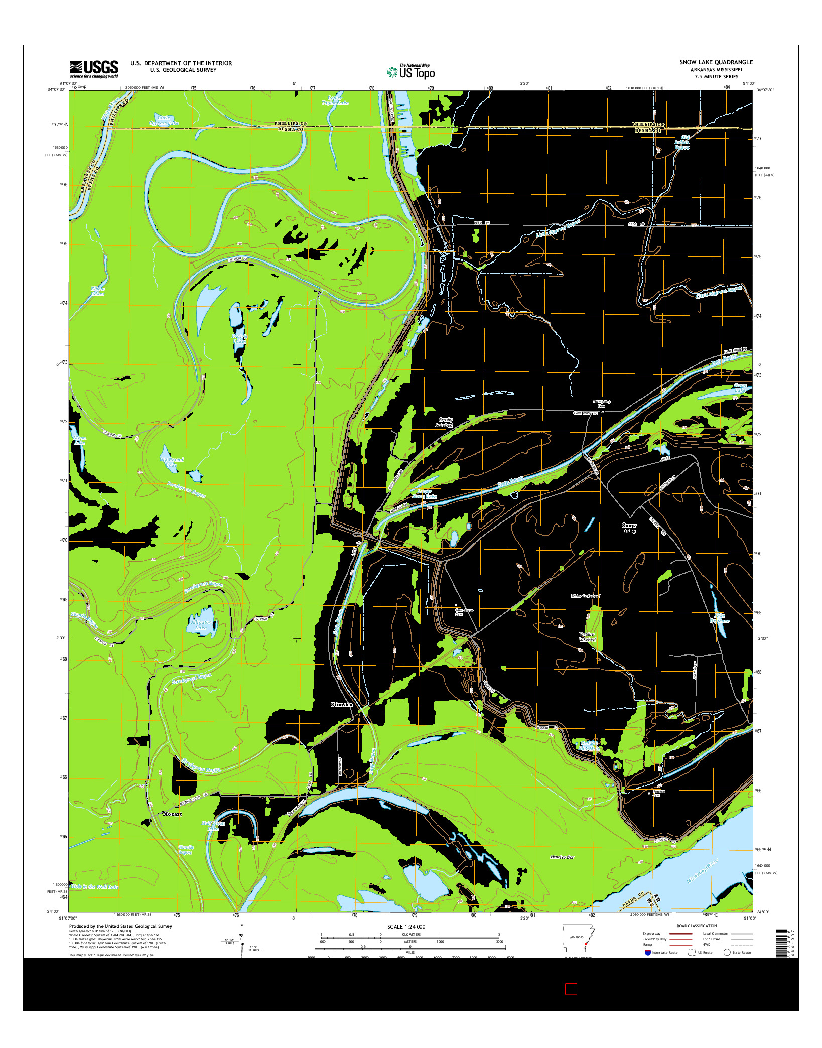 USGS US TOPO 7.5-MINUTE MAP FOR SNOW LAKE, AR-MS 2014