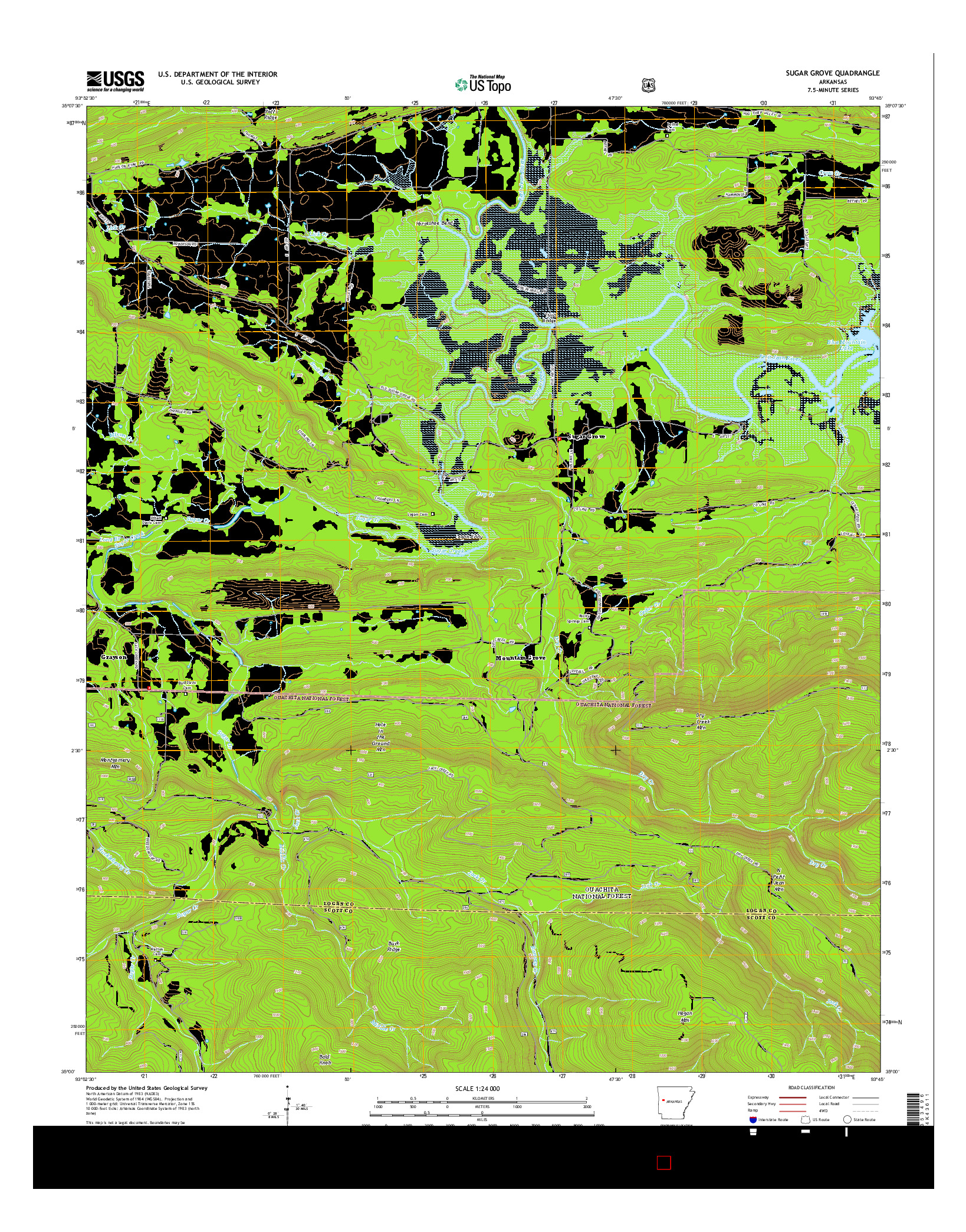 USGS US TOPO 7.5-MINUTE MAP FOR SUGAR GROVE, AR 2014
