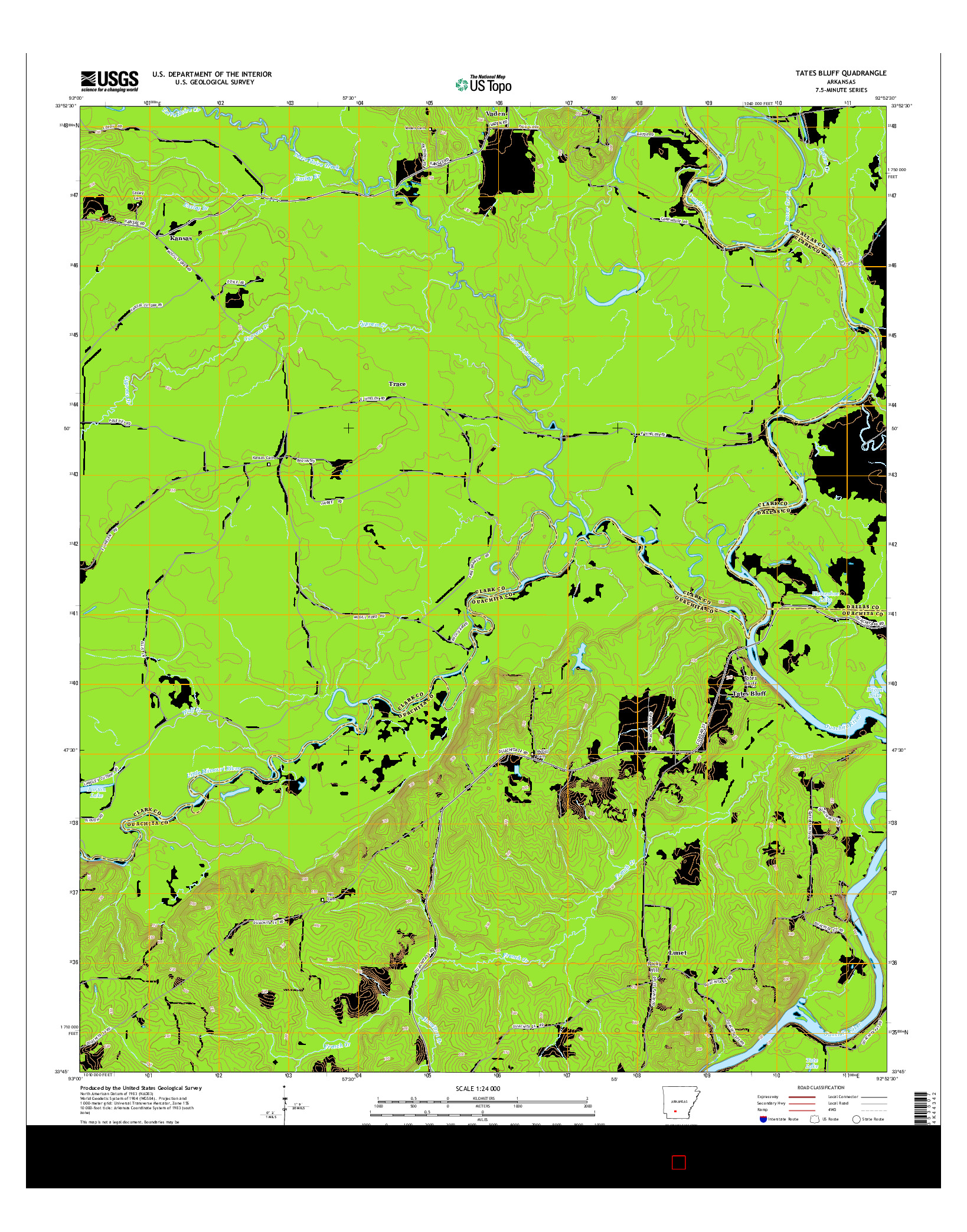 USGS US TOPO 7.5-MINUTE MAP FOR TATES BLUFF, AR 2014