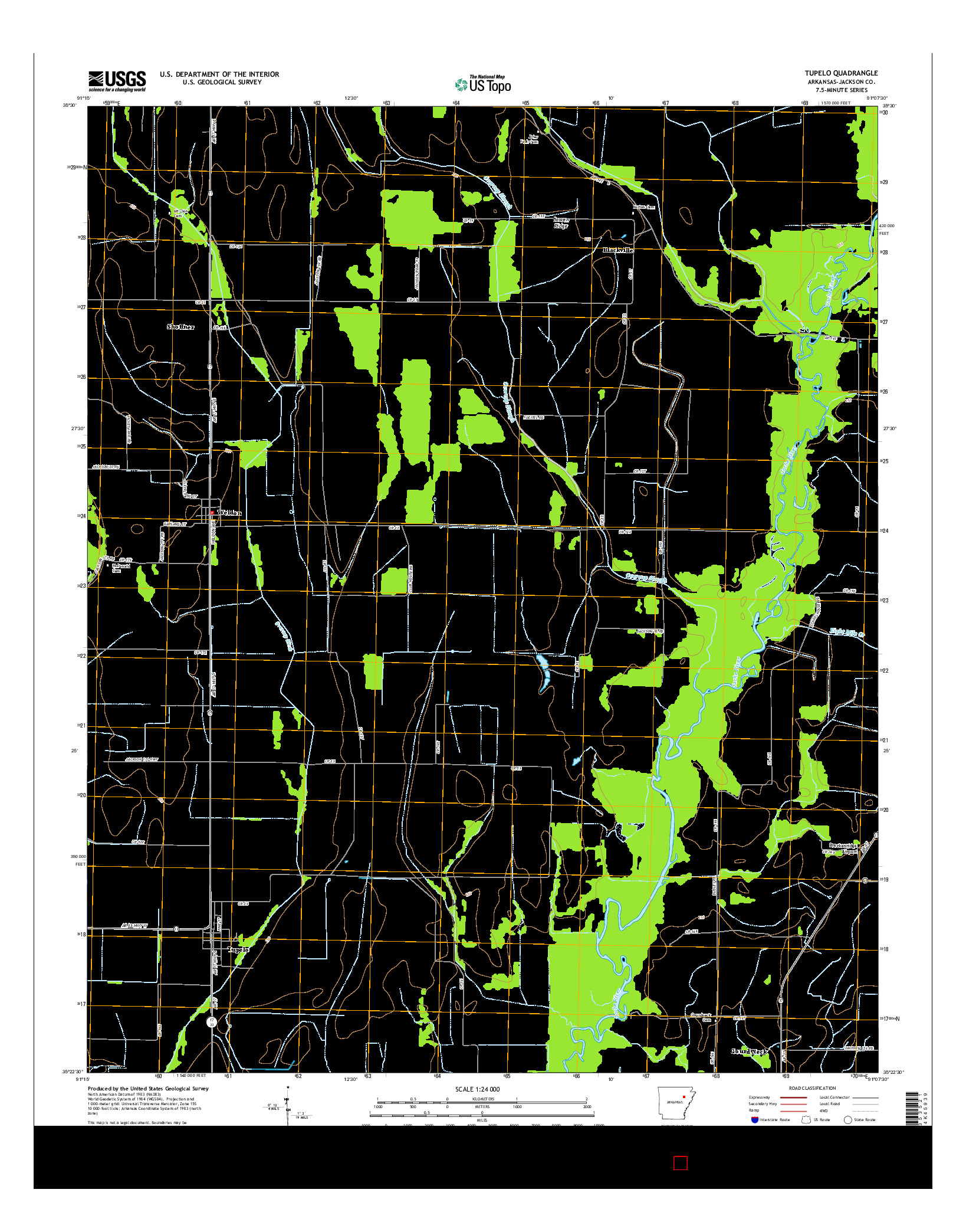 USGS US TOPO 7.5-MINUTE MAP FOR TUPELO, AR 2014