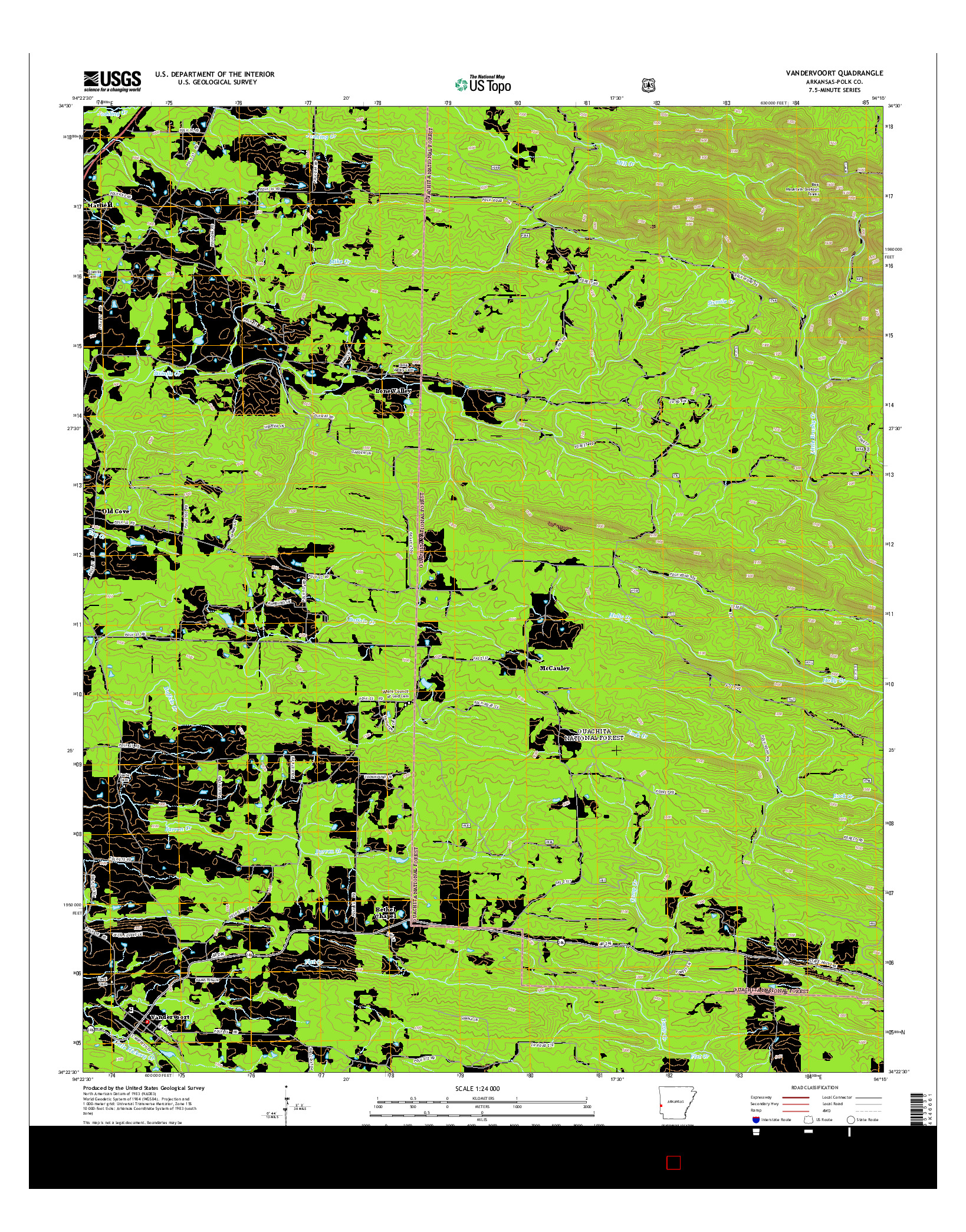 USGS US TOPO 7.5-MINUTE MAP FOR VANDERVOORT, AR 2014