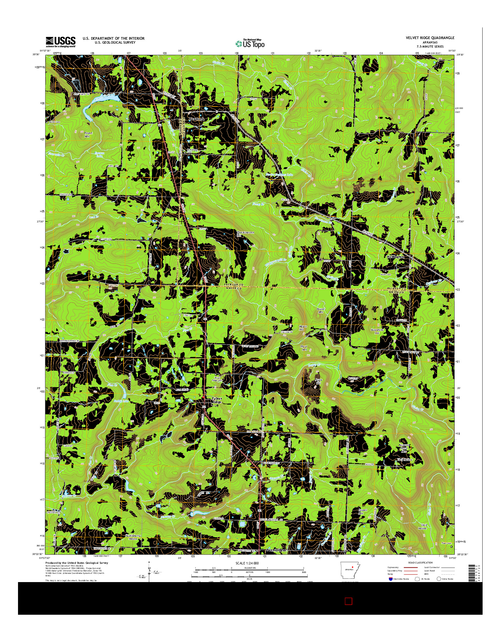 USGS US TOPO 7.5-MINUTE MAP FOR VELVET RIDGE, AR 2014