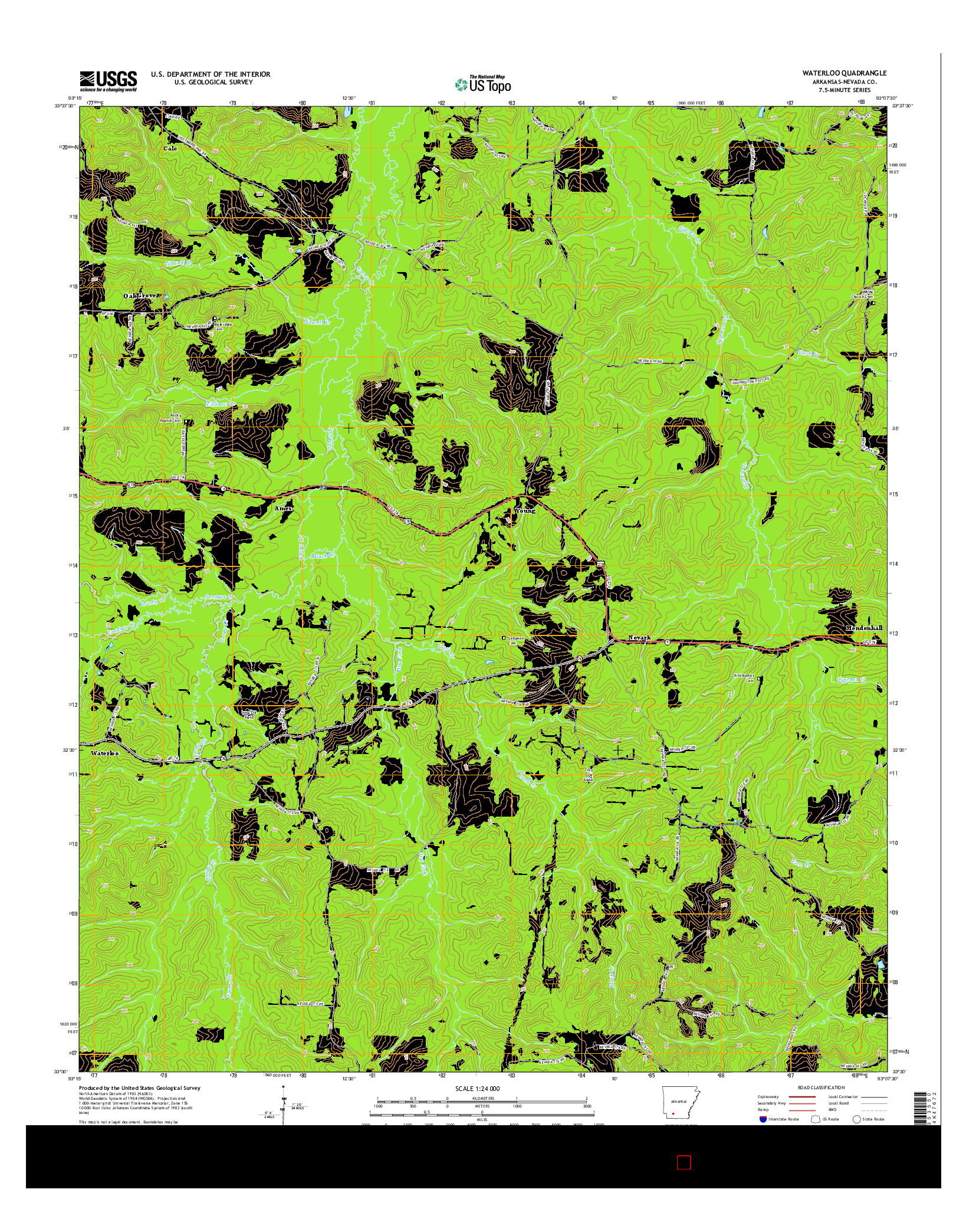 USGS US TOPO 7.5-MINUTE MAP FOR WATERLOO, AR 2014