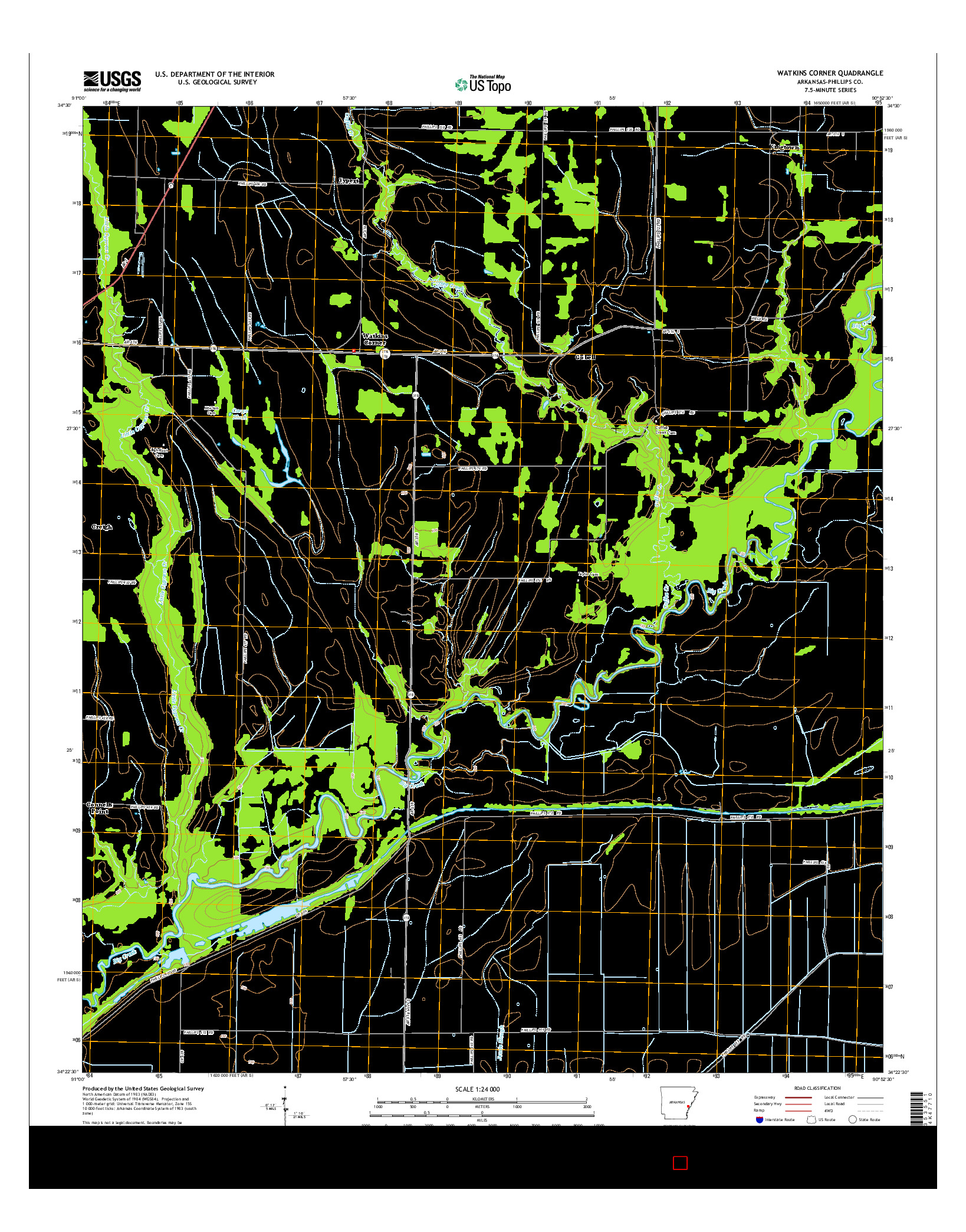 USGS US TOPO 7.5-MINUTE MAP FOR WATKINS CORNER, AR 2014