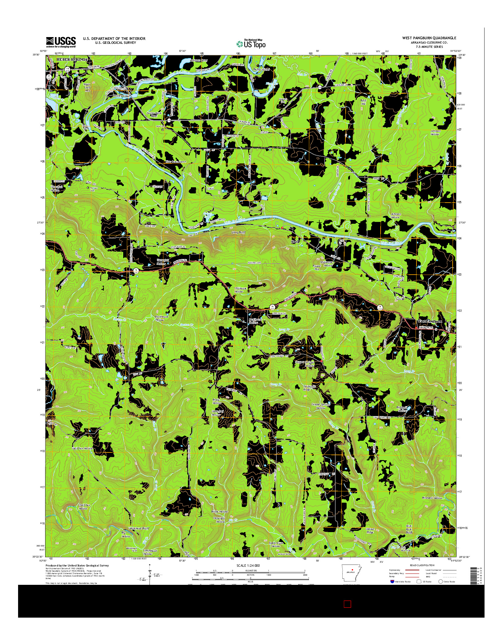 USGS US TOPO 7.5-MINUTE MAP FOR WEST PANGBURN, AR 2014