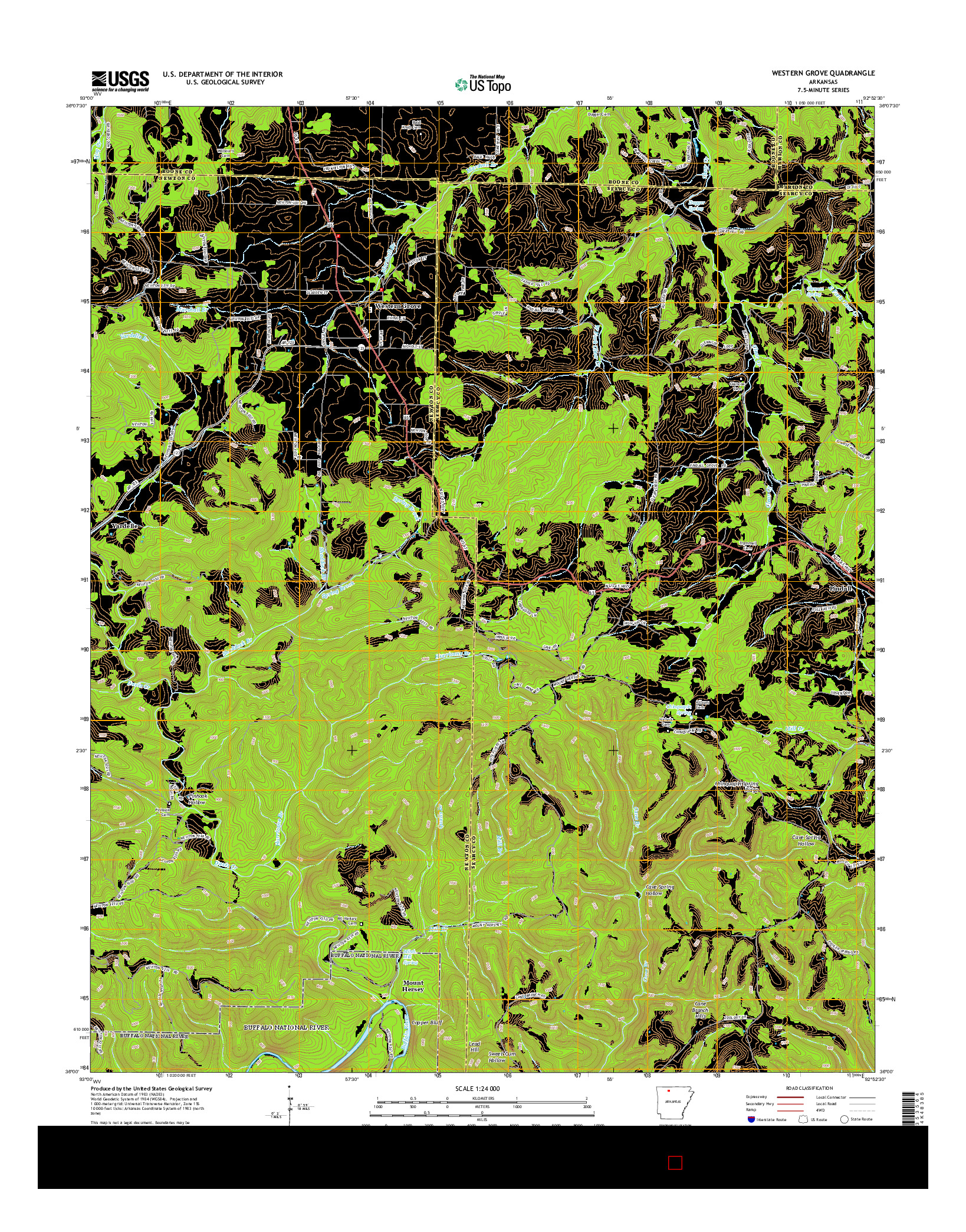 USGS US TOPO 7.5-MINUTE MAP FOR WESTERN GROVE, AR 2014