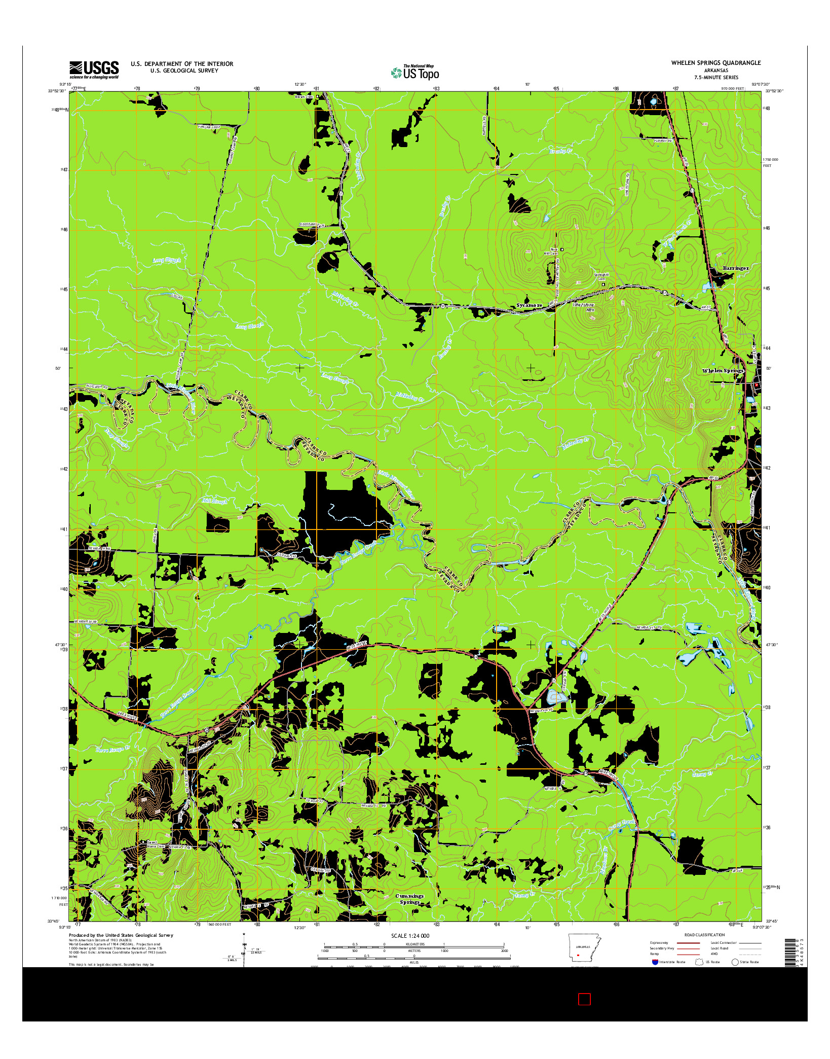 USGS US TOPO 7.5-MINUTE MAP FOR WHELEN SPRINGS, AR 2014