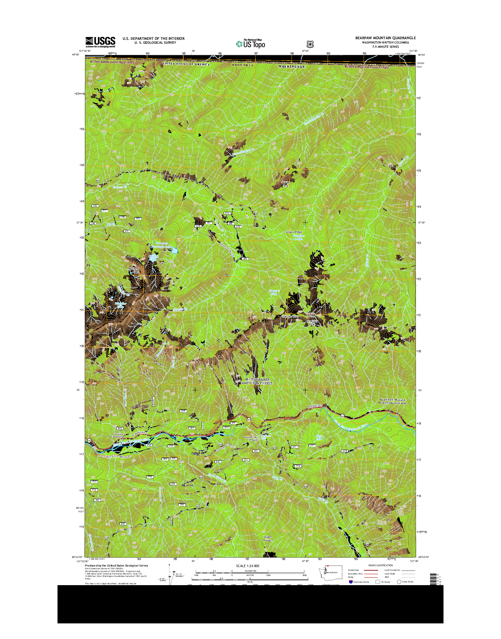 USGS US TOPO 7.5-MINUTE MAP FOR BEARPAW MOUNTAIN, WA-BC 2014