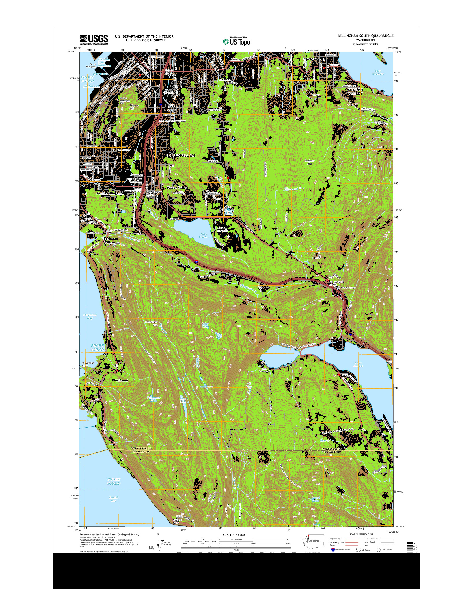 USGS US TOPO 7.5-MINUTE MAP FOR BELLINGHAM SOUTH, WA 2014