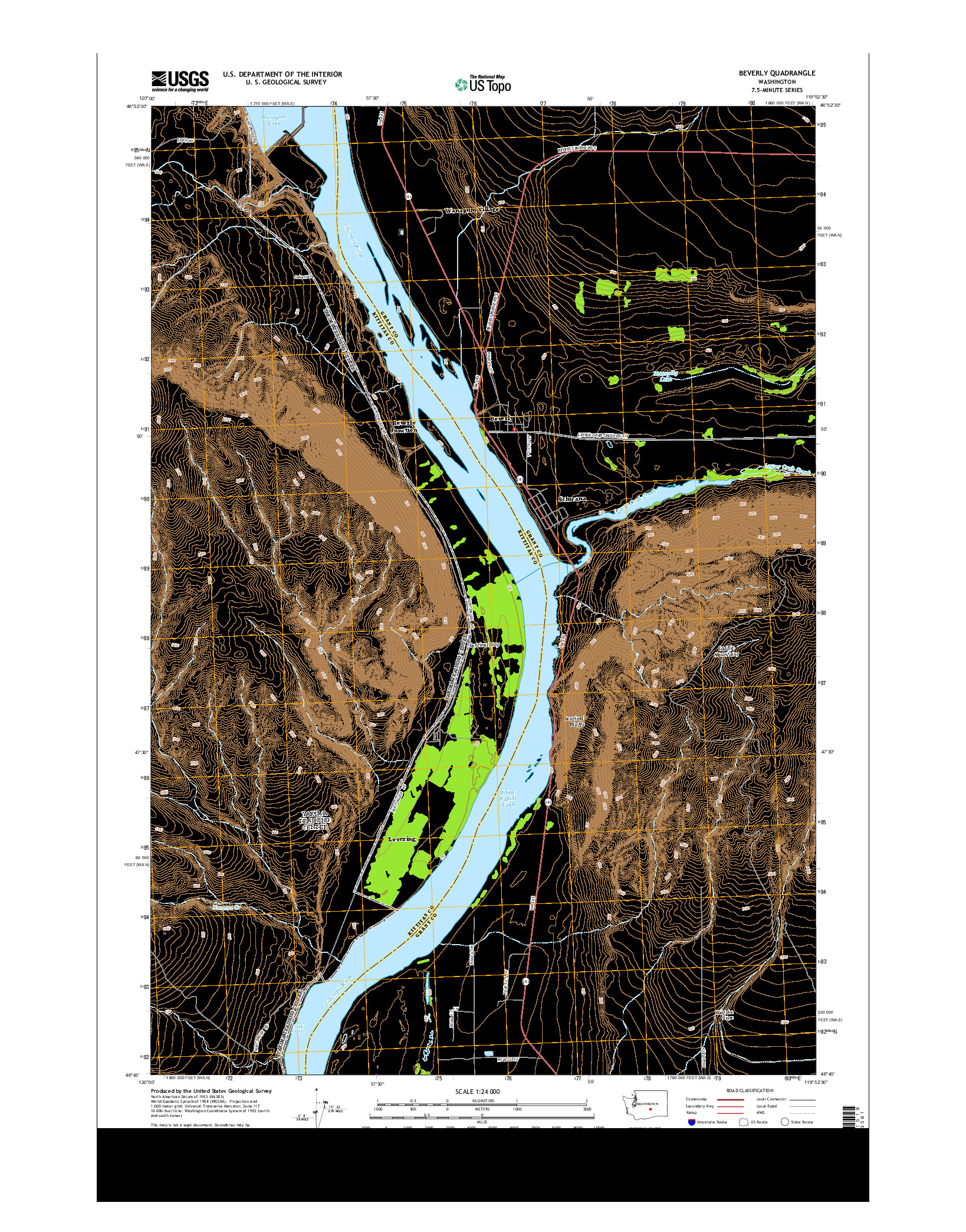 USGS US TOPO 7.5-MINUTE MAP FOR BEVERLY, WA 2014