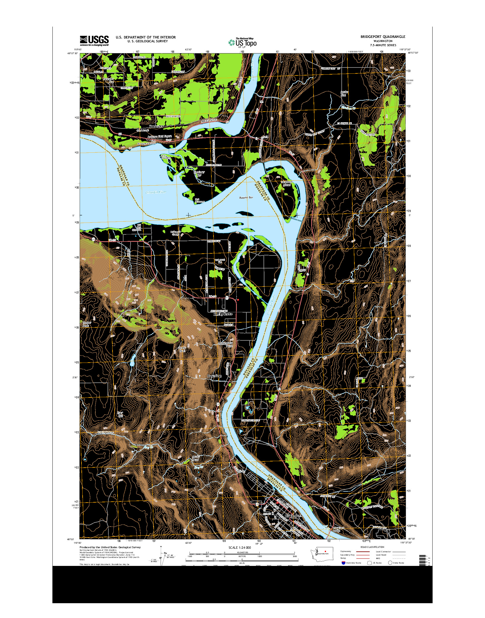 USGS US TOPO 7.5-MINUTE MAP FOR BRIDGEPORT, WA 2014