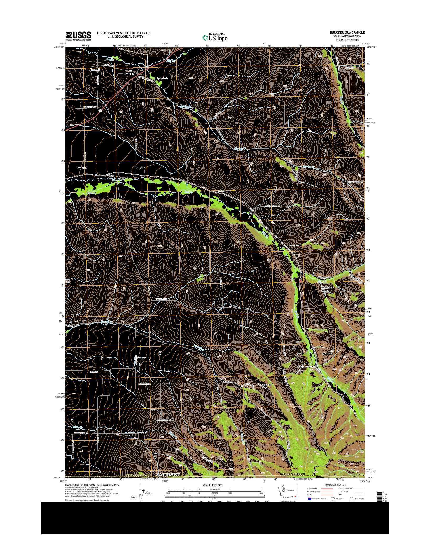 USGS US TOPO 7.5-MINUTE MAP FOR BUROKER, WA-OR 2014