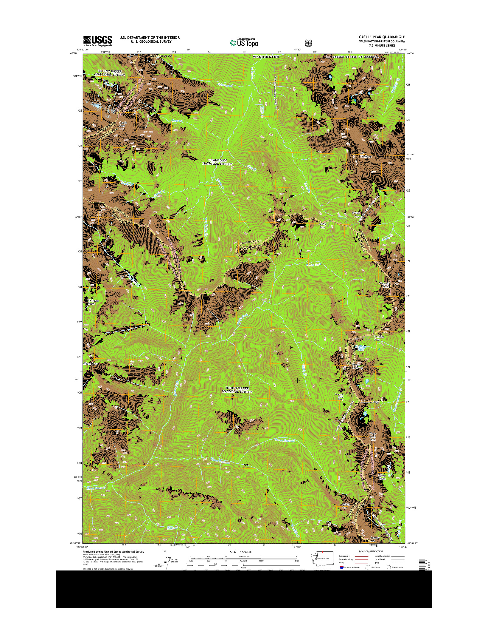 USGS US TOPO 7.5-MINUTE MAP FOR CASTLE PEAK, WA-BC 2014