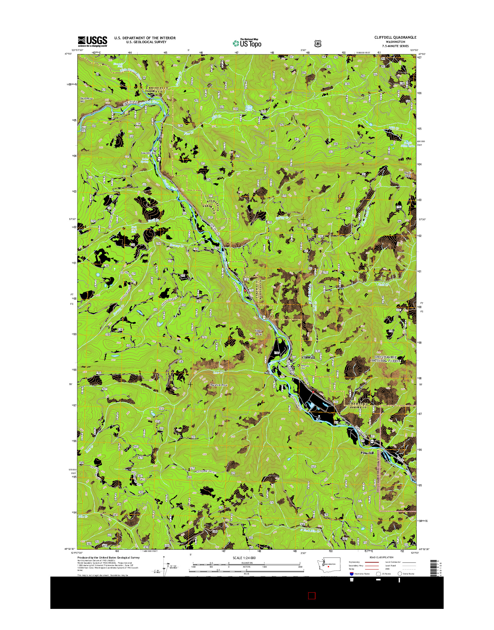 USGS US TOPO 7.5-MINUTE MAP FOR CLIFFDELL, WA 2014