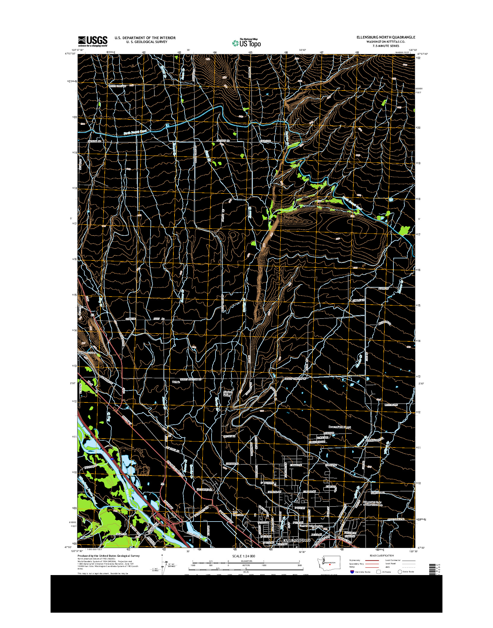 USGS US TOPO 7.5-MINUTE MAP FOR ELLENSBURG NORTH, WA 2014